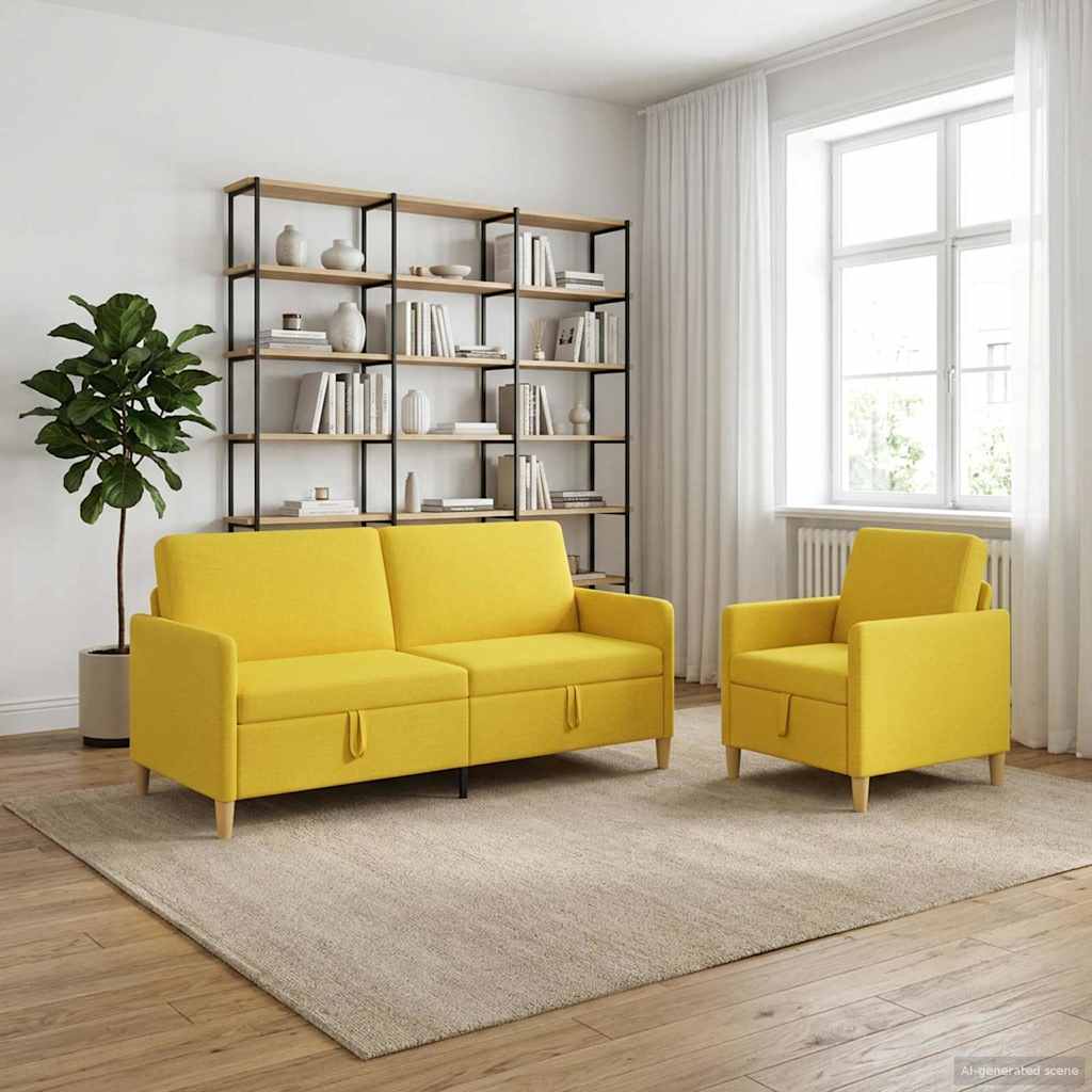 Σαλονάκι Σετ Με Αποθηκευτικό Χώρο 2 pcs Απαλό Κίτρινο - Pakobazaar