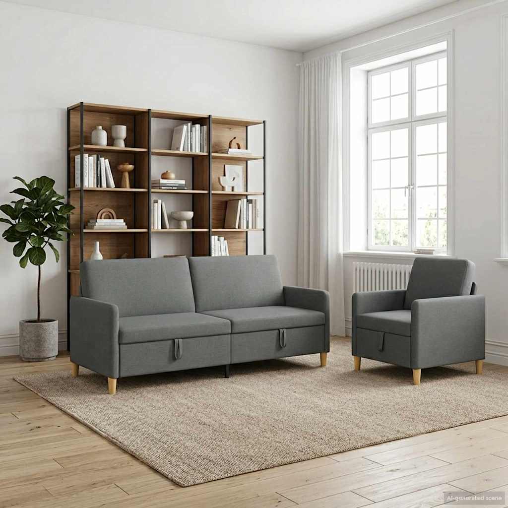 Σαλονάκι Σετ Με Αποθηκευτικό Χώρο 2 pcs Σκούρο Γκρι Πολυεστέρας - Pakobazaar