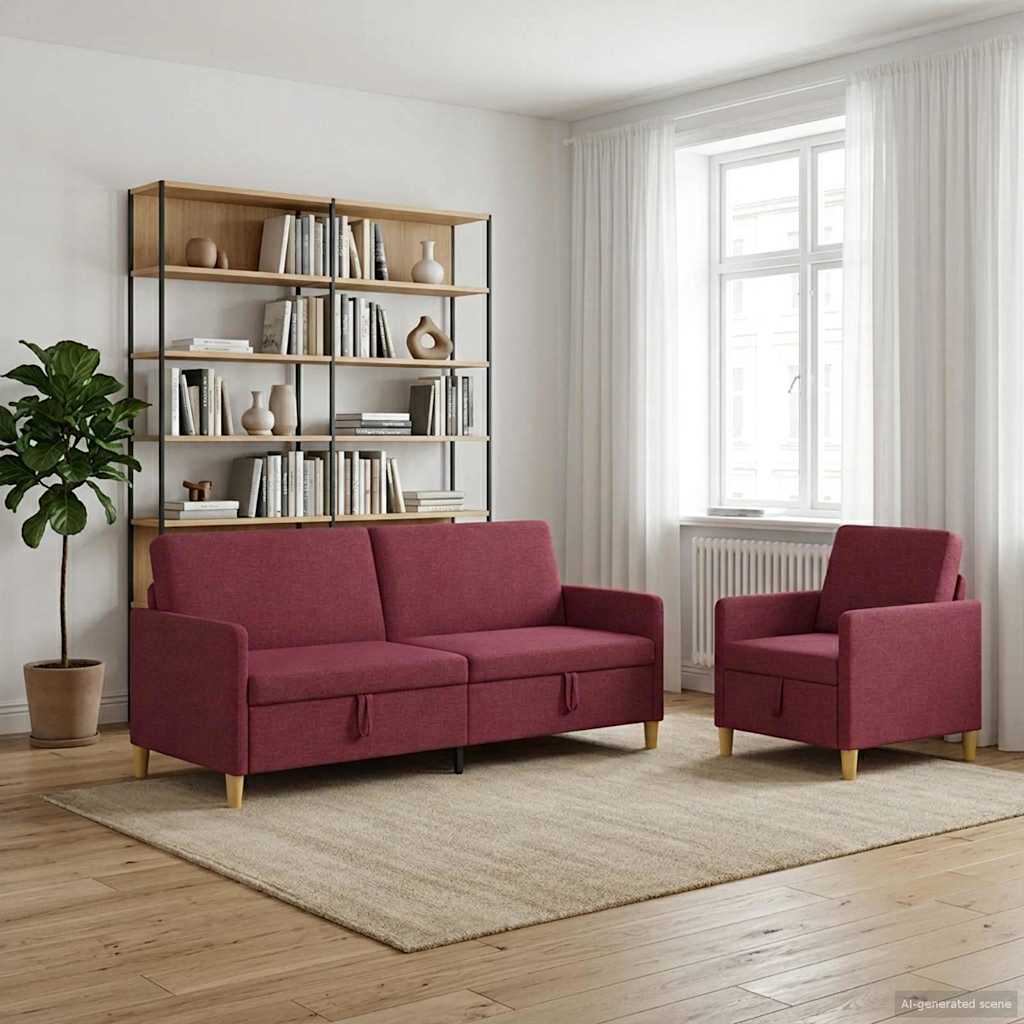 Σαλονάκι Σετ Με Αποθηκευτικό Χώρο 2 pcs Κόκκινο Πολυεστέρας