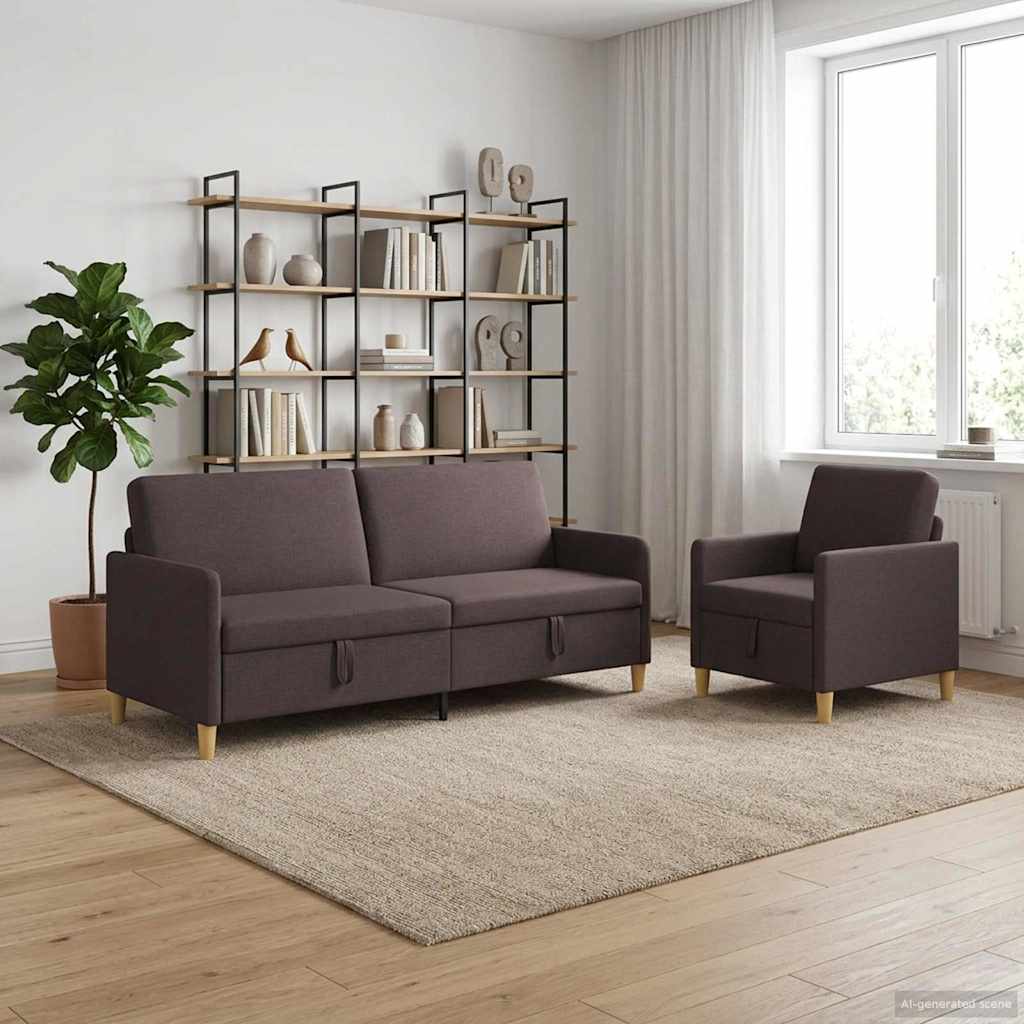 Σαλονάκι Σετ Με Αποθηκευτικό Χώρο 2 pcs Σκούρο Καφέ Πολυεστέρας