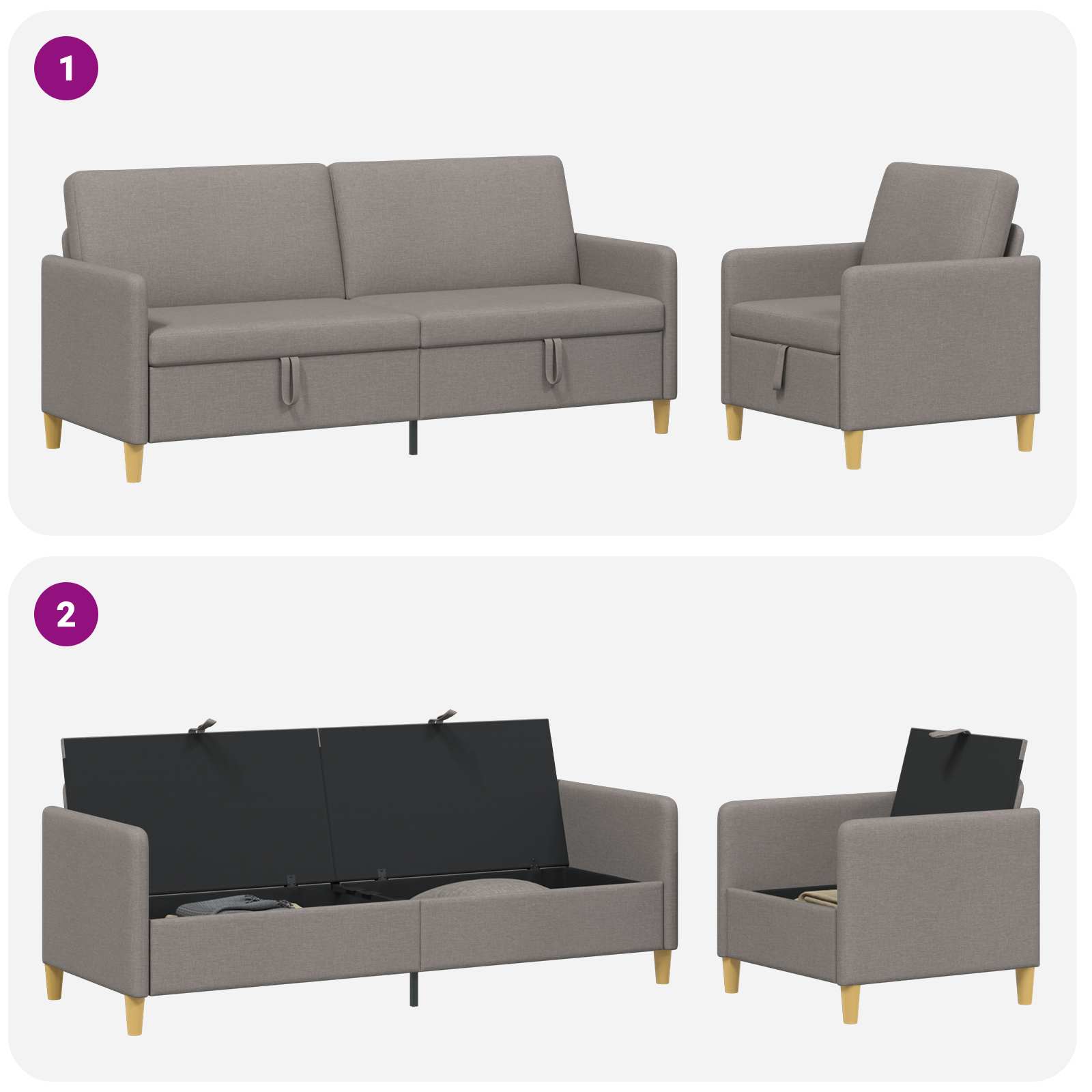 Σαλονάκι Σετ Με Αποθηκευτικό Χώρο 2 pcs Taupe Πολυεστέρας