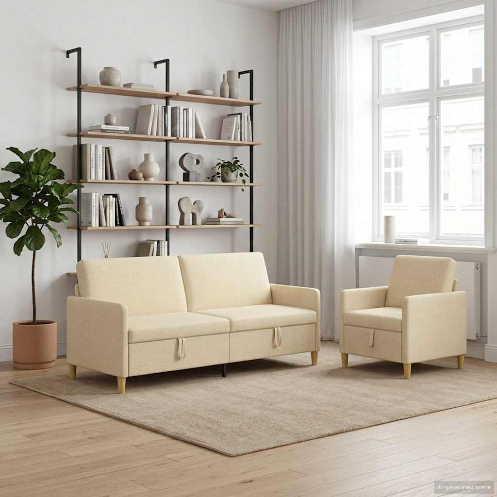 Σαλονάκι Σετ Με Αποθηκευτικό Χώρο 2 pcs Κρεμ Πολυεστέρας