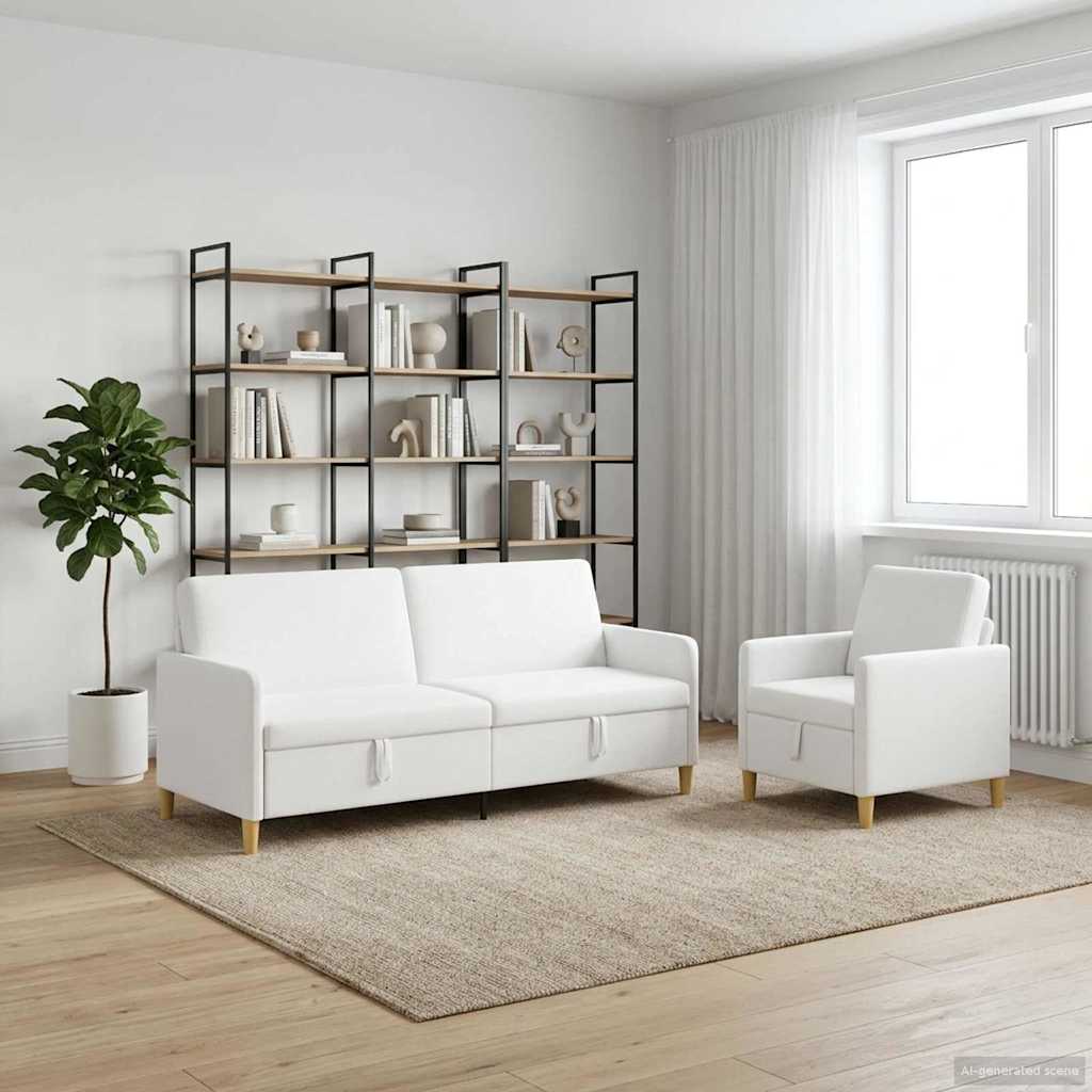 Σαλονάκι Σετ Με Αποθηκευτικό Χώρο 2 pcs Λευκό Πολυεστέρας