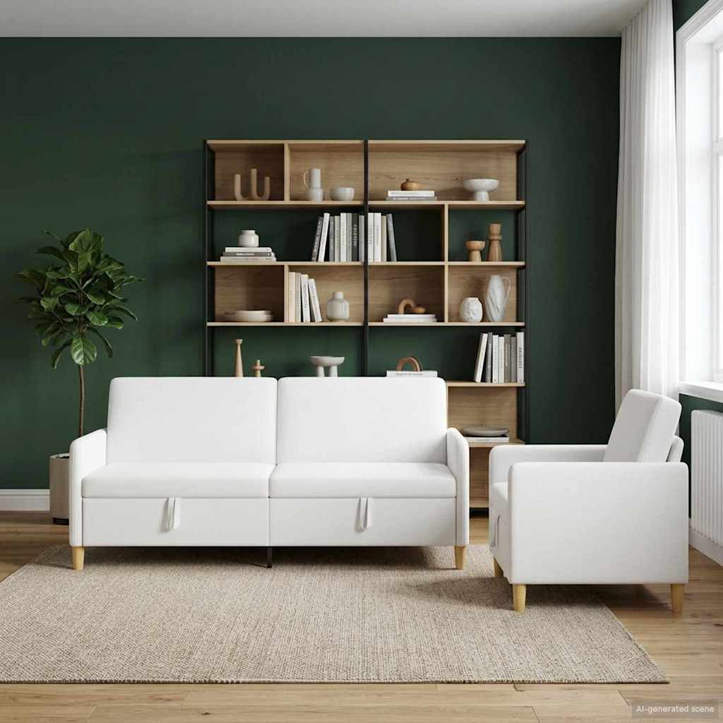 Σαλονάκι Σετ Με Αποθηκευτικό Χώρο 2 pcs Λευκό Πολυεστέρας
