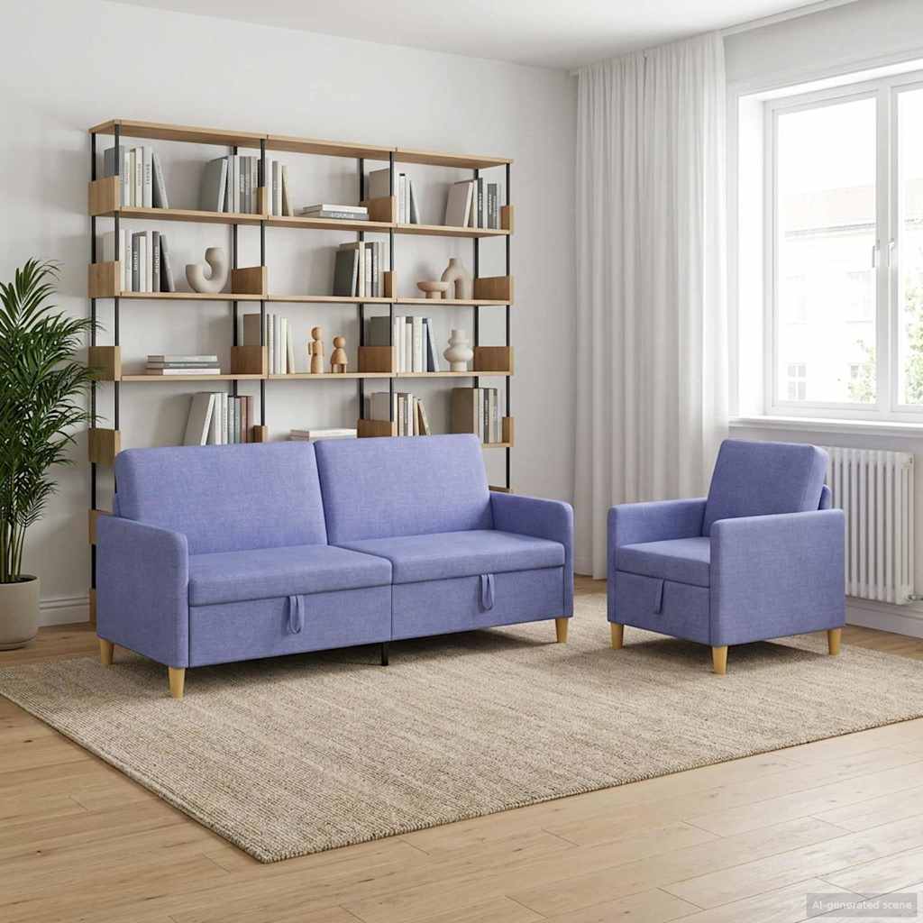 Σαλονάκι Σετ Με Αποθηκευτικό Χώρο 2 pcs Μπλε τζην Πολυεστέρας