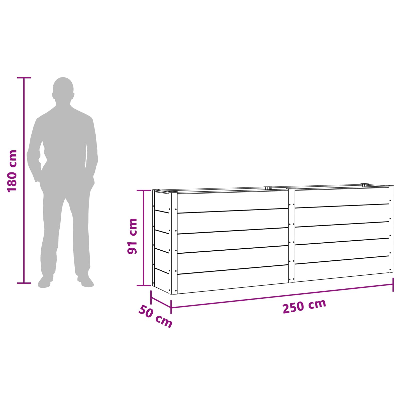 Υπερυψωμένη Ζαρντινιέρα Μαύρο 250 x 50 x 91 εκ - Pakobazaar