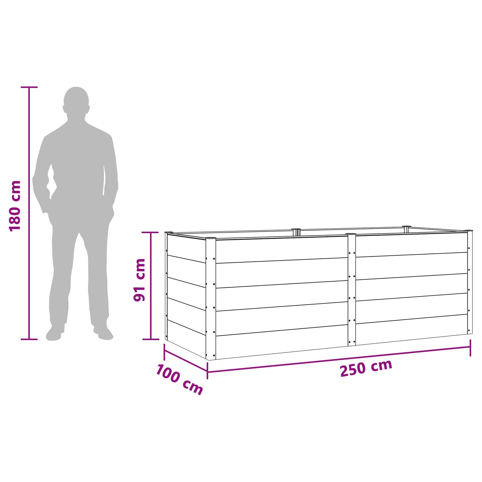Υπερυψωμένη Ζαρντινιέρα Μαύρο 250 x 100 x 91 cm - Pakobazaar