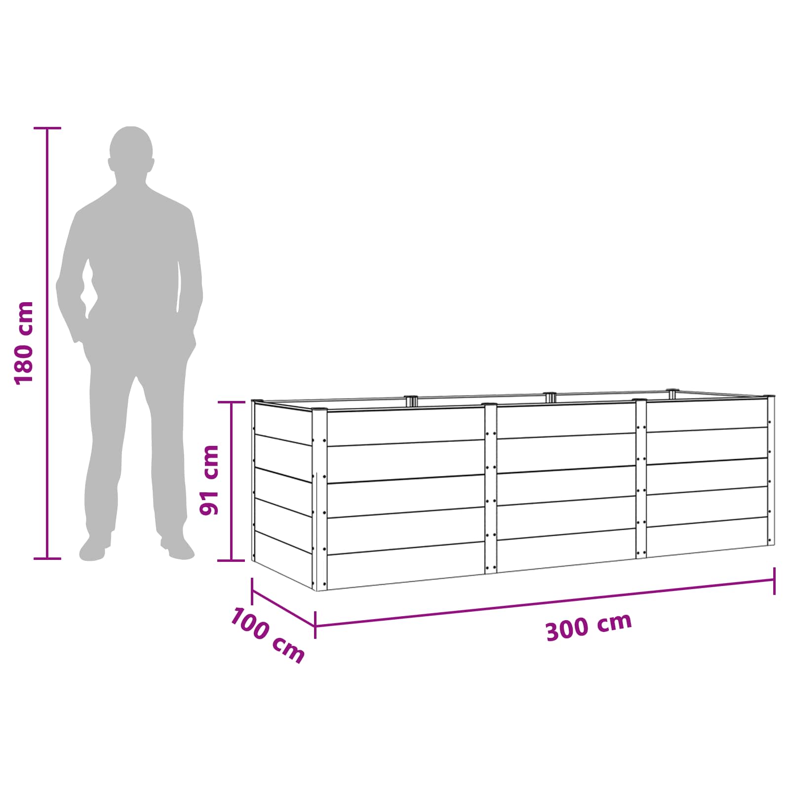 Υπερυψωμένη Ζαρντινιέρα Μαύρο 300 x 100 x 91 cm - Pakobazaar