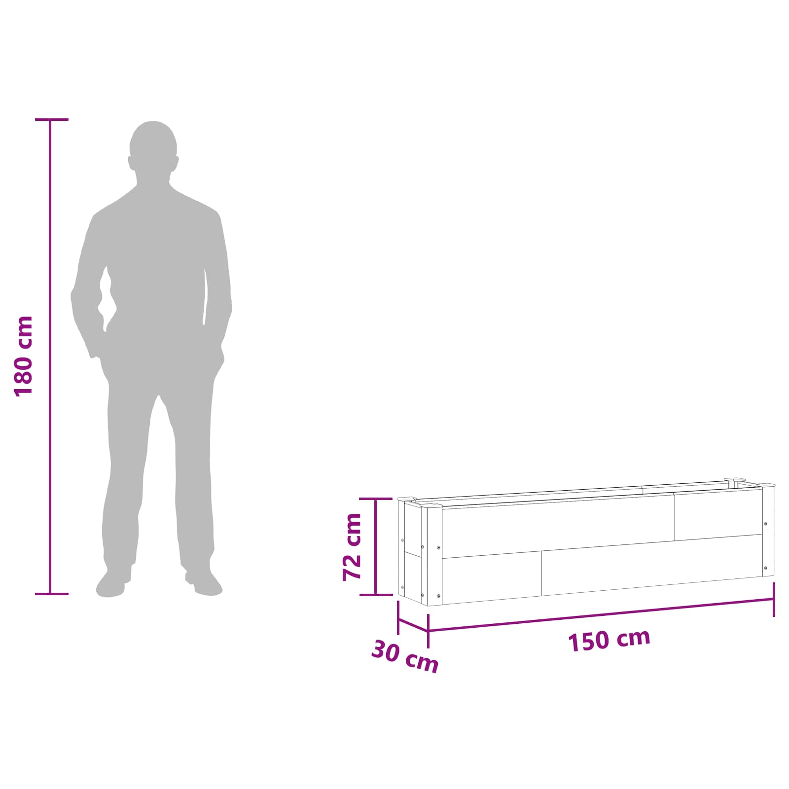 Υπερυψωμένη Ζαρντινιέρα Γκρι 150 x 30 x 36 εκ - Pakobazaar