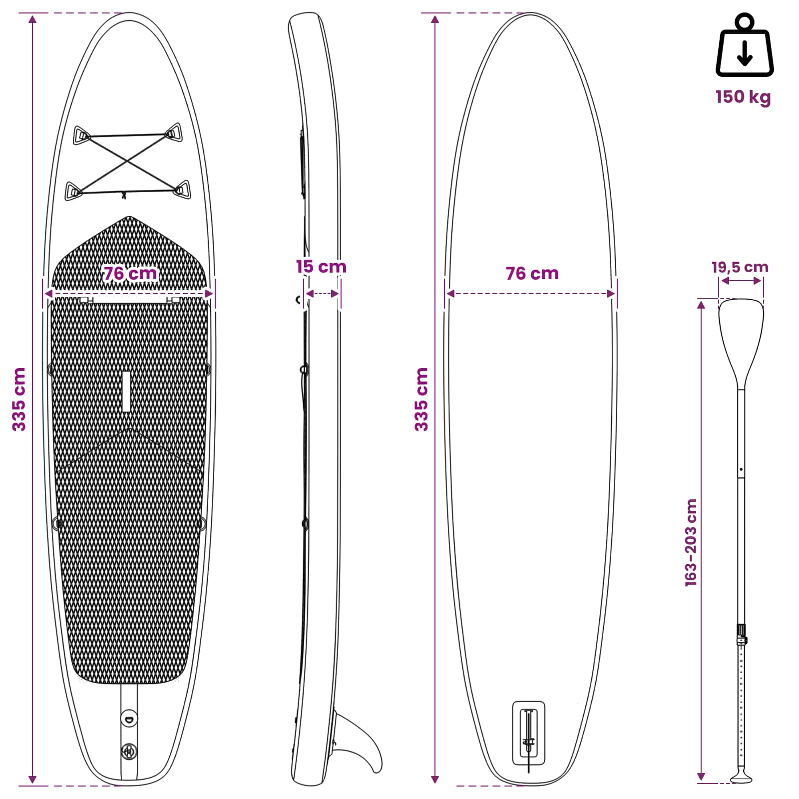 Φουσκωτή σανίδα SUP HYDROS 335 x 76 x 15 εκ. Τιρκουάζ για - Pakobazaar
