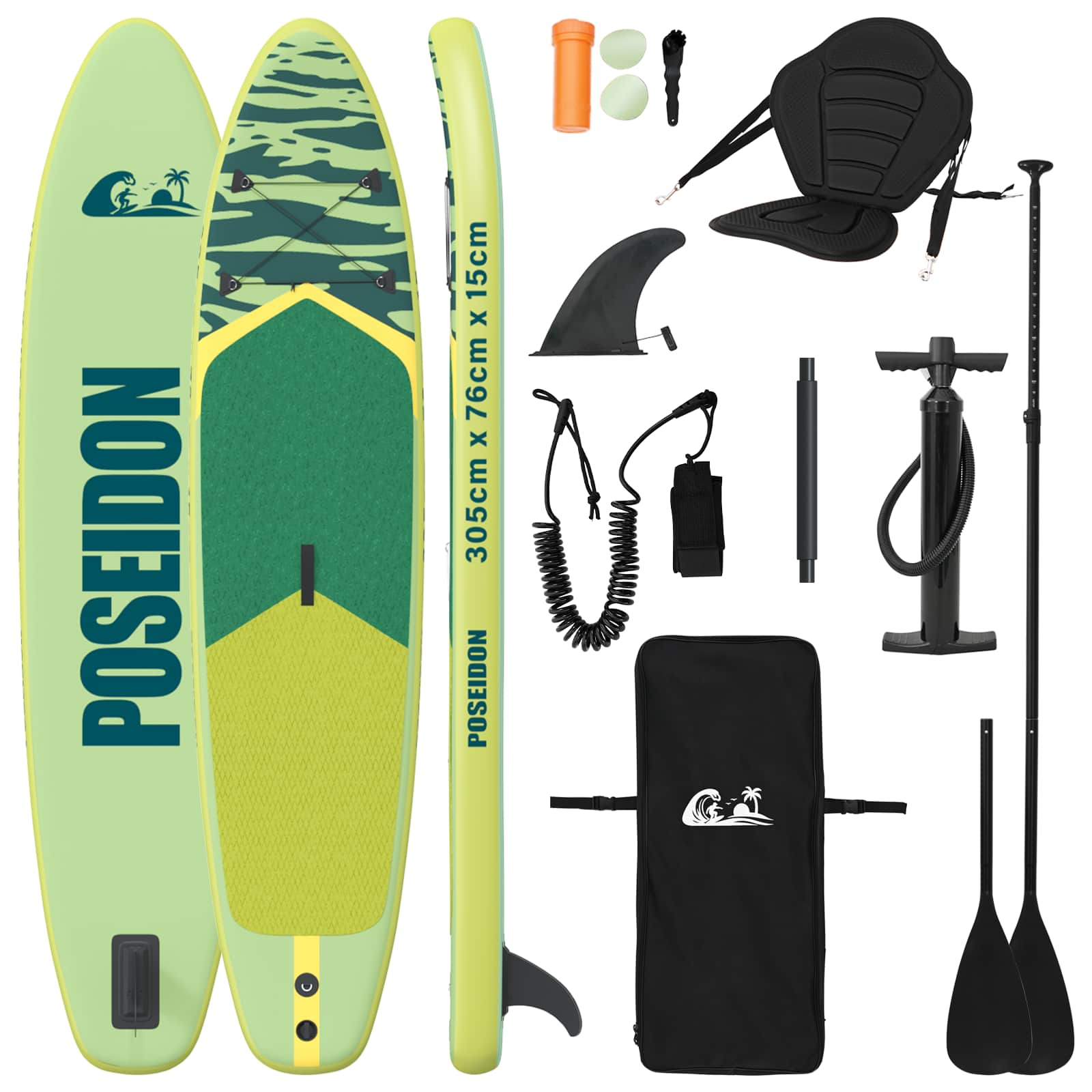 SUP Board με κάθισμα 2 σε 1 POSEIDON 305 x 76 x 15 cm Πράσινο