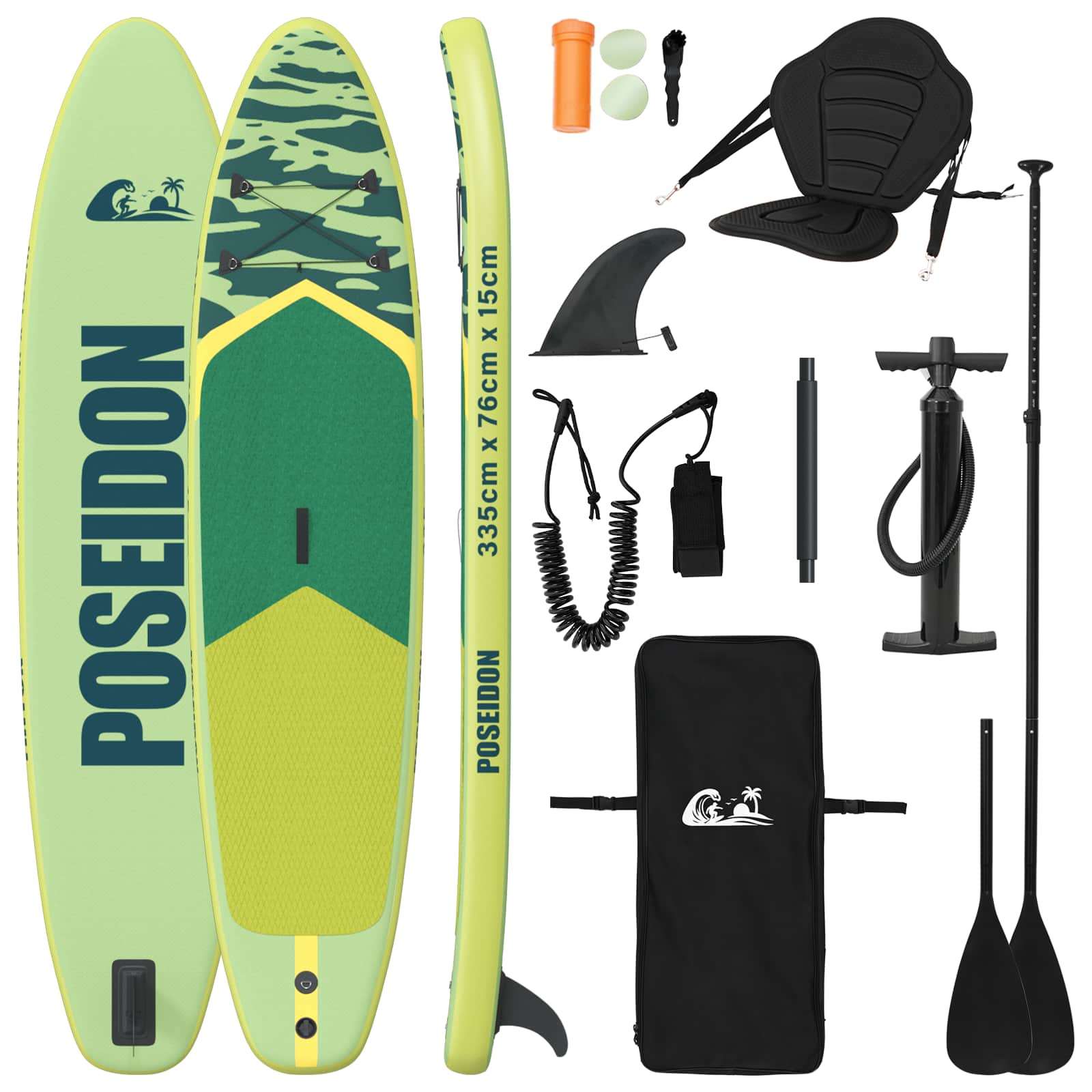 SUP Board με κάθισμα 2 σε 1 POSEIDON 335 x 76 x 15 εκ. Πράσινο