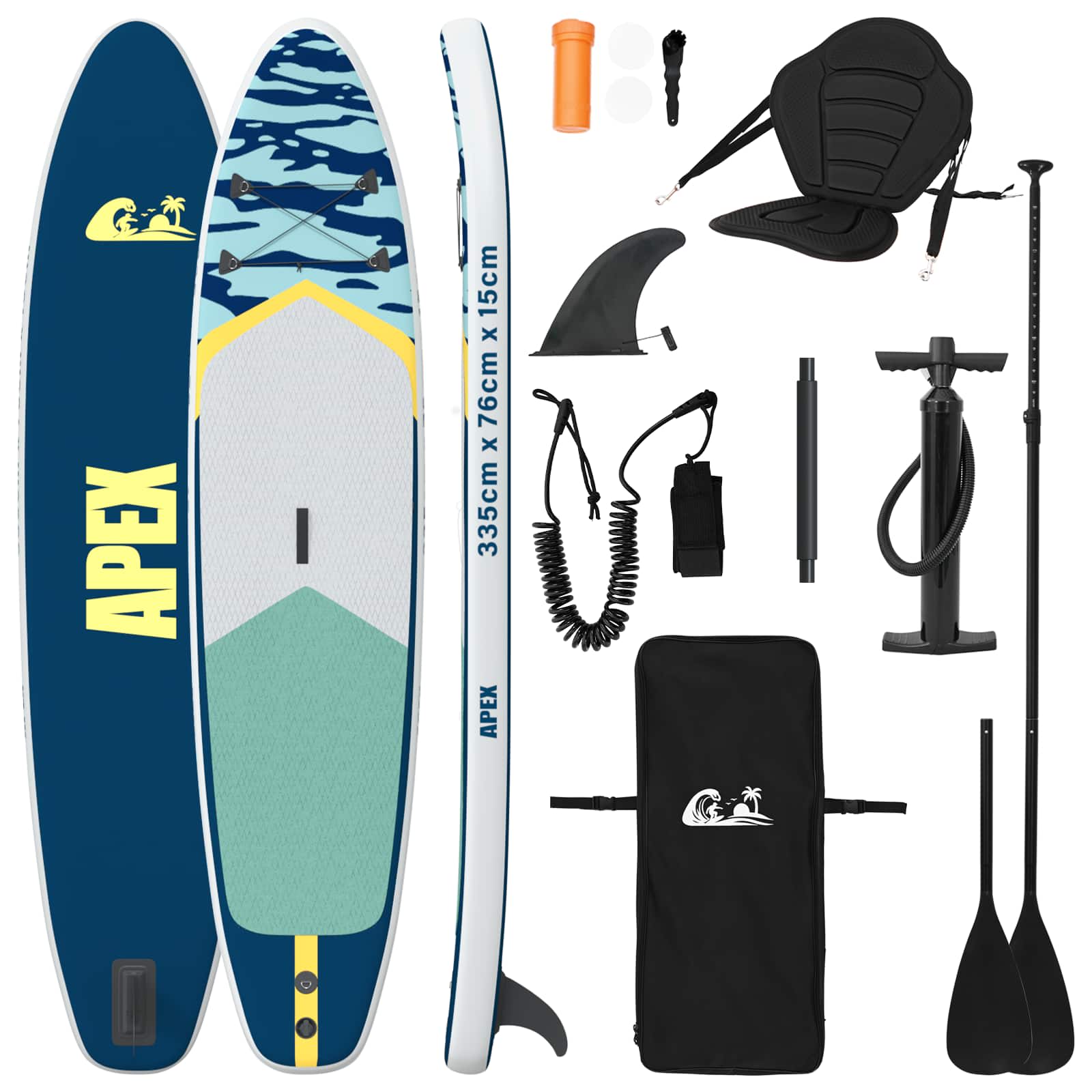 SUP Board με κάθισμα 2 σε 1 APEX 335 x 76 x 15 εκ. Μπλε για