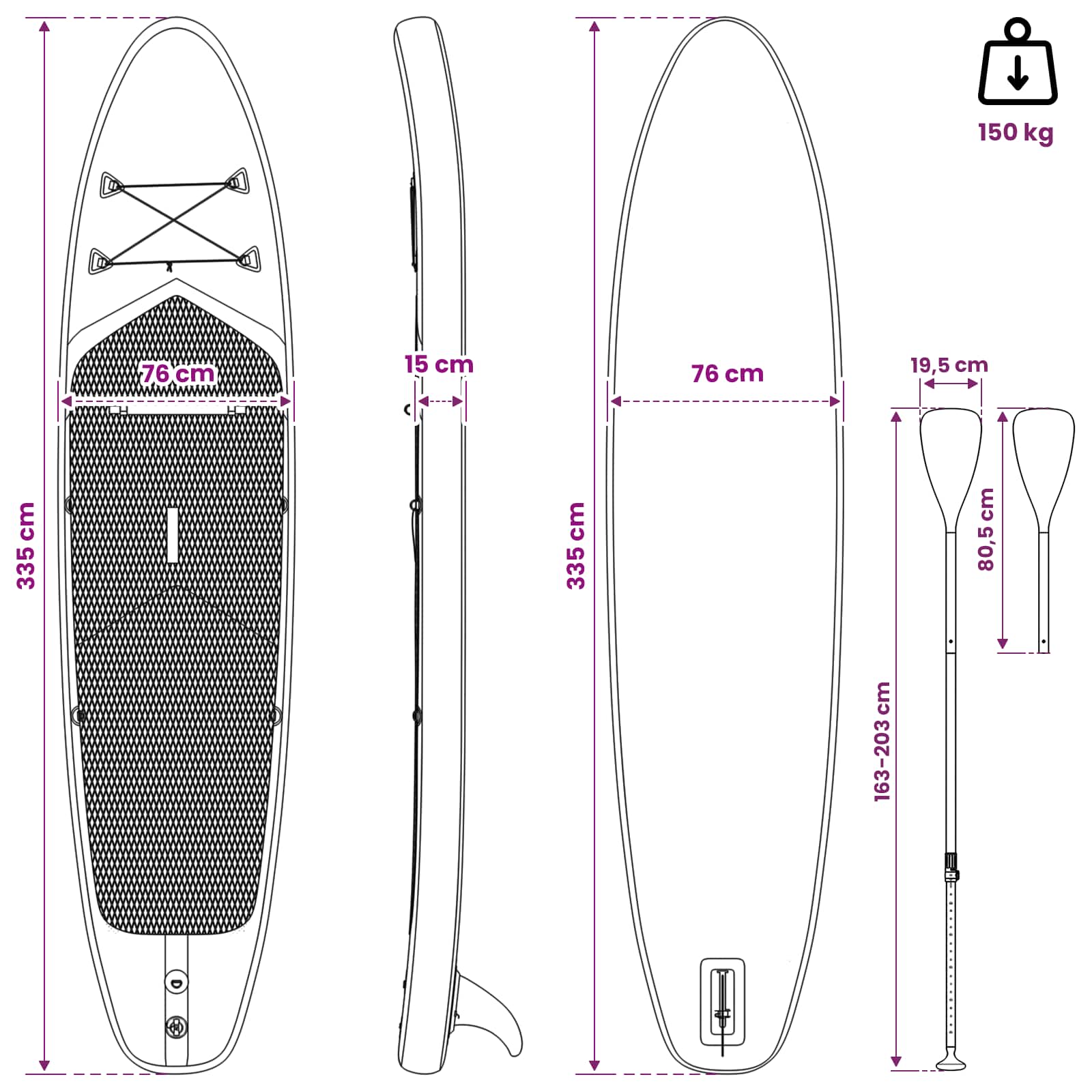 SUP Board με κάθισμα 2 σε 1 APEX 335 x 76 x 15 εκ. Μπλε για
