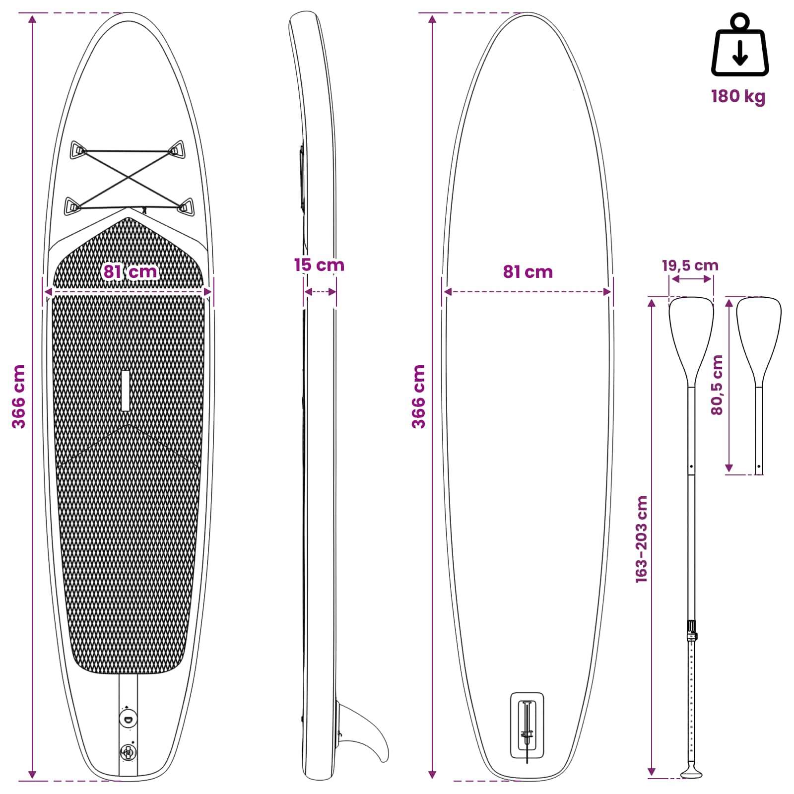 SUP Board με κάθισμα 2 σε 1 POSEIDON 366 x 81 x 15 εκ Πράσινο