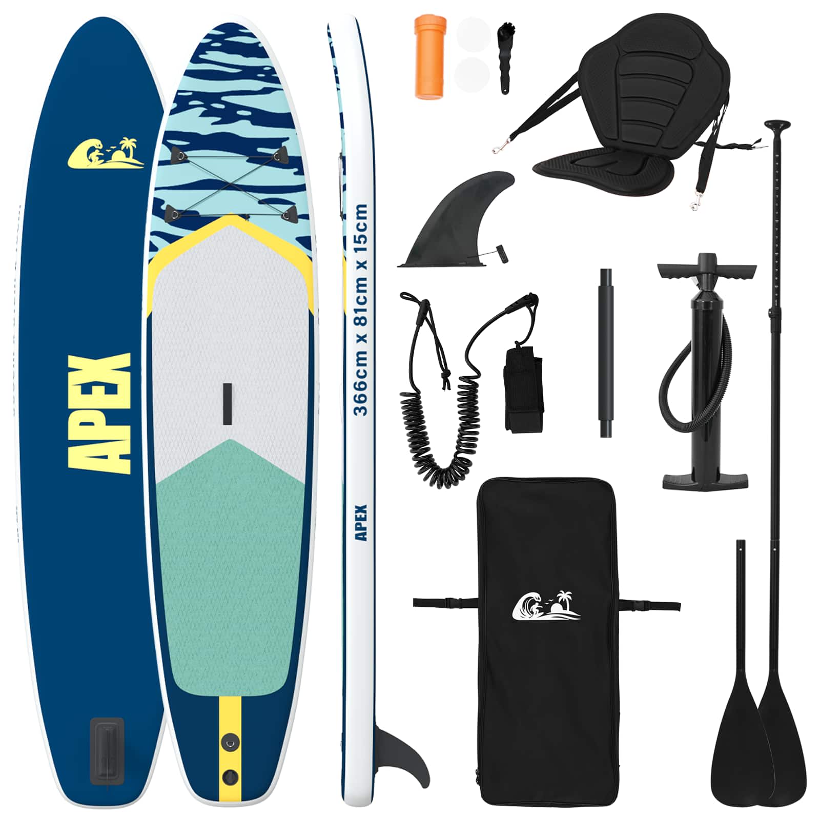 SUP Board με κάθισμα 2 σε 1 APEX 366 x 81 x 15 εκ Μπλε για