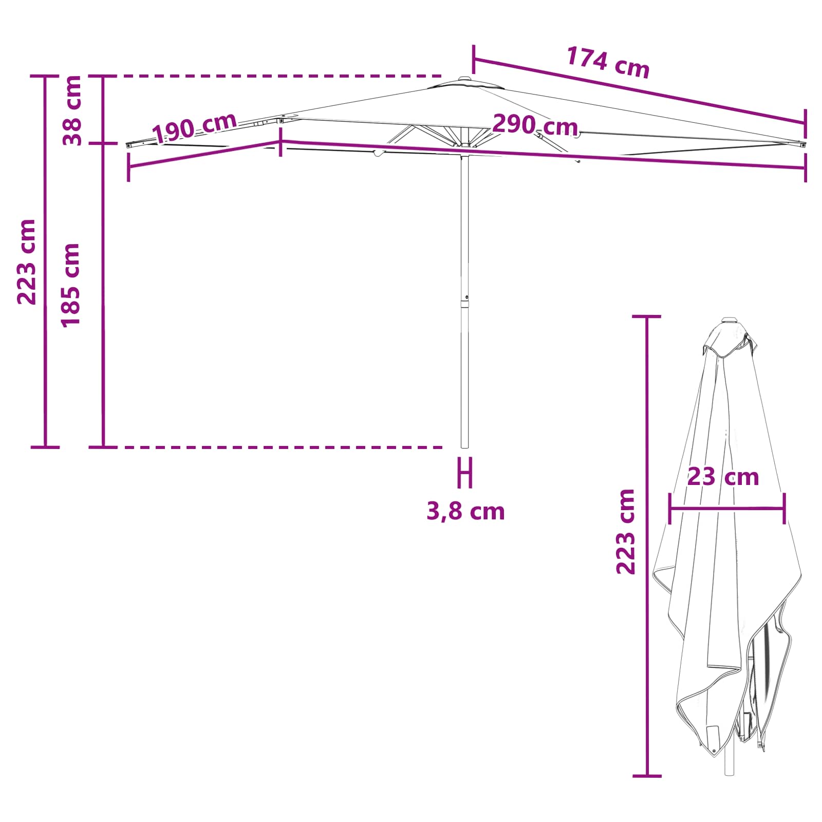 Ομπρέλα Κήπου 200 x 300 cm Πολυεστέρας Ορθογώνιος - Pakobazaar