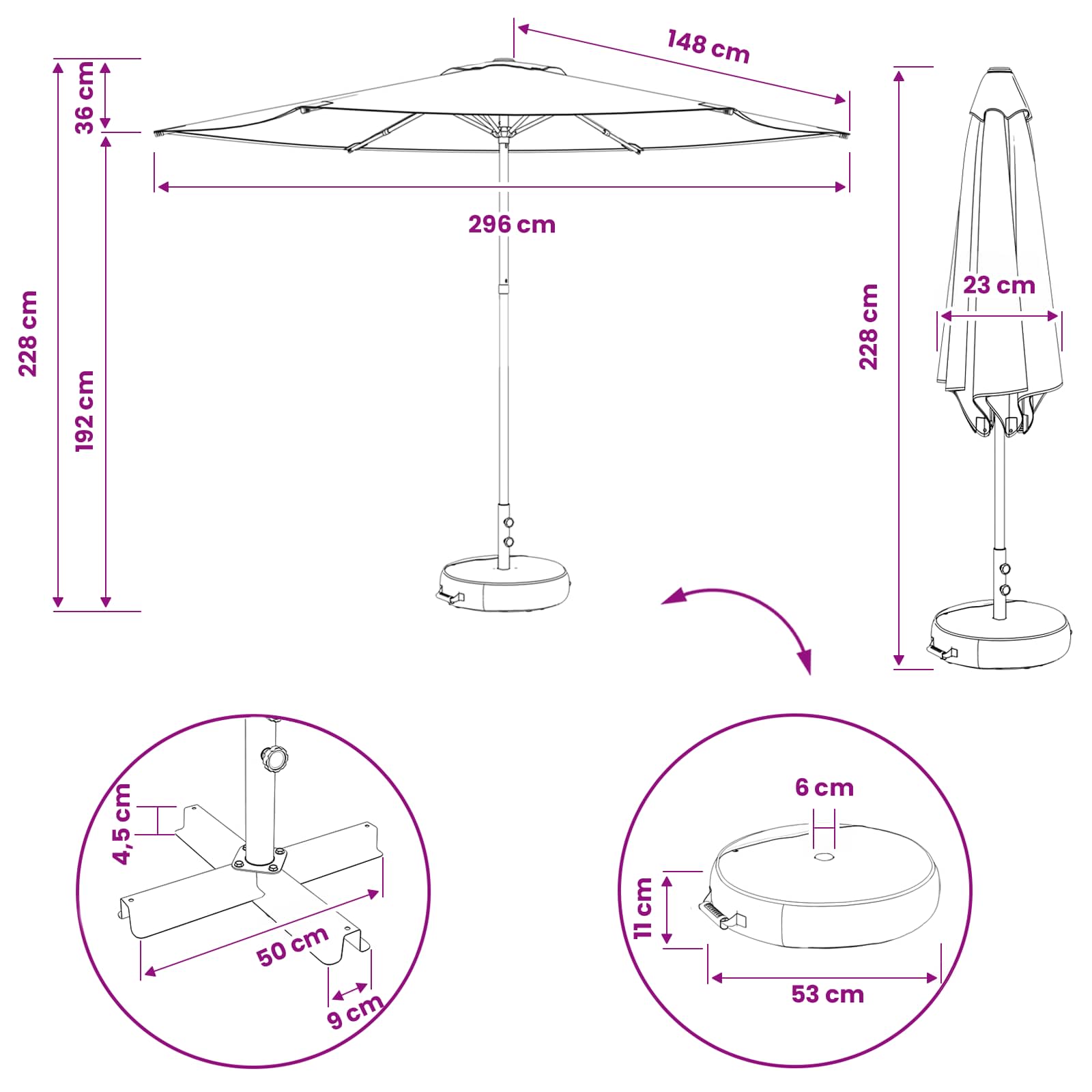 Ομπρέλα Κήπου 300 x 300 cm Πολυεστέρας Ορθογώνιος Ανθρακί - Pakobazaar
