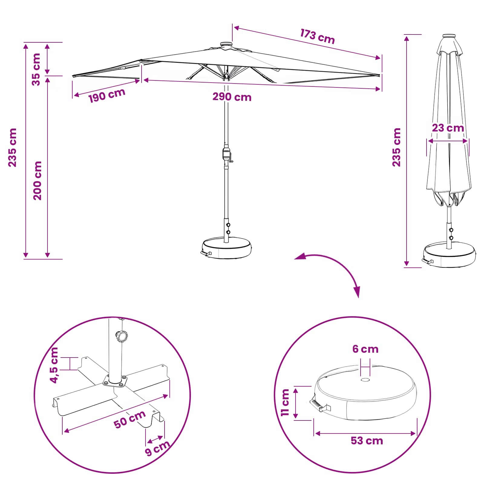Παράσολ Κήπου με Φωτιστικά LED 200 x 300 cm Πολυεστέρας - Pakobazaar