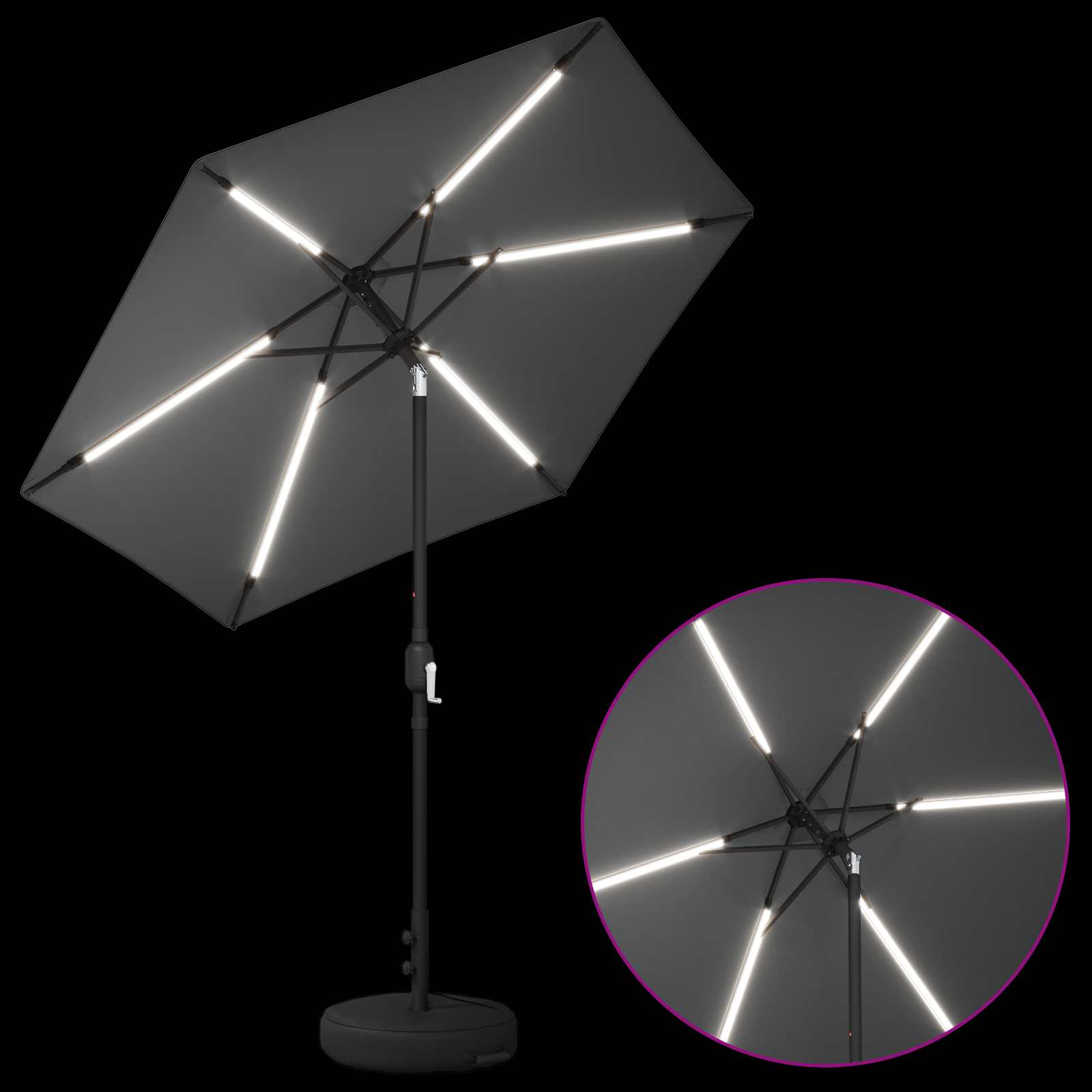 Παράσολ Κήπου με Φωτιστικά LED 230 x 230 εκ Πολυεστέρας Ανθρακί - Pakobazaar