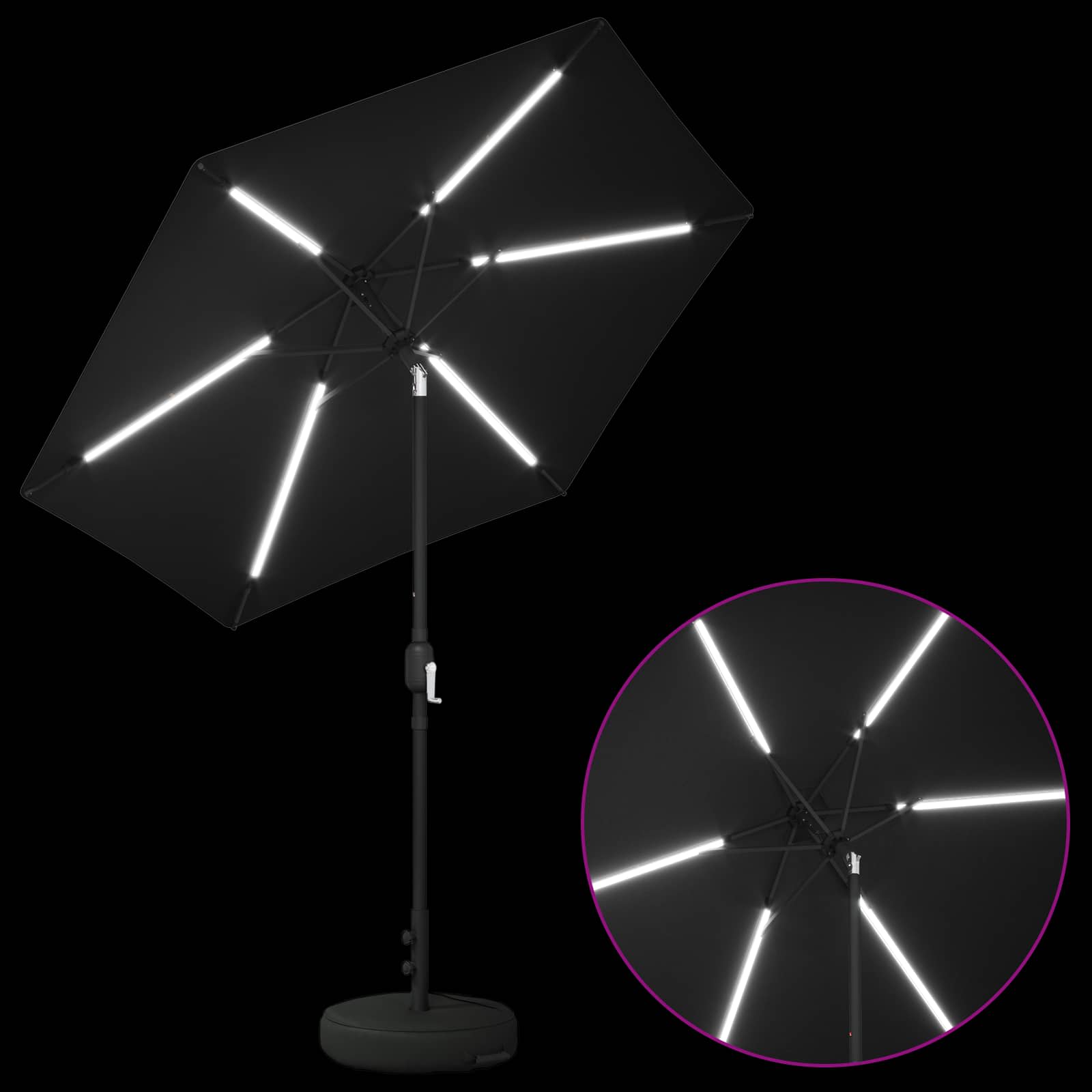 Παράσολ Κήπου με Φωτιστικά LED 230 x 230 εκ Πολυεστέρας Μαύρο - Pakobazaar