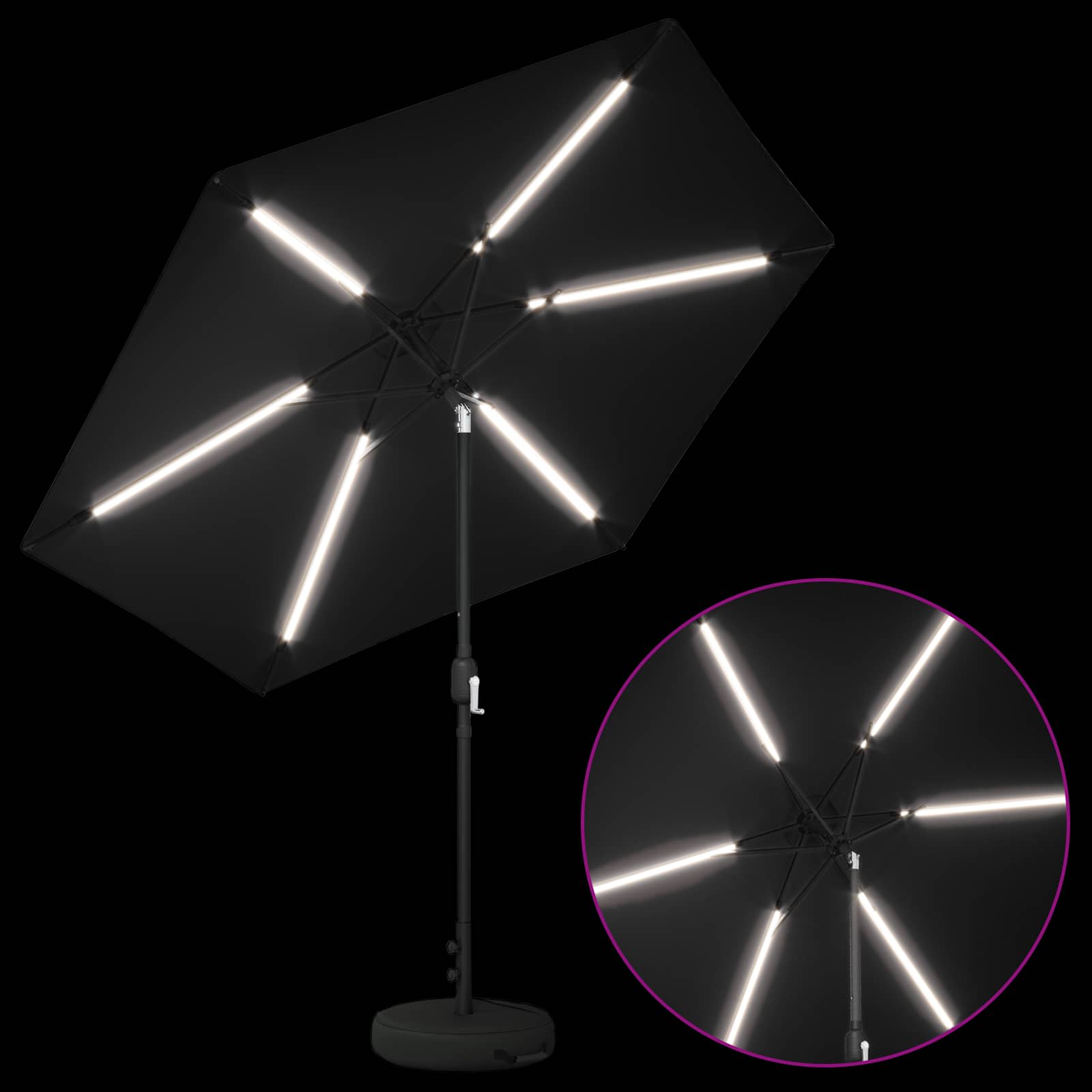 Παράσολ Κήπου με Φωτιστικά LED 270 x 270 εκ Πολυεστέρας Μαύρο - Pakobazaar