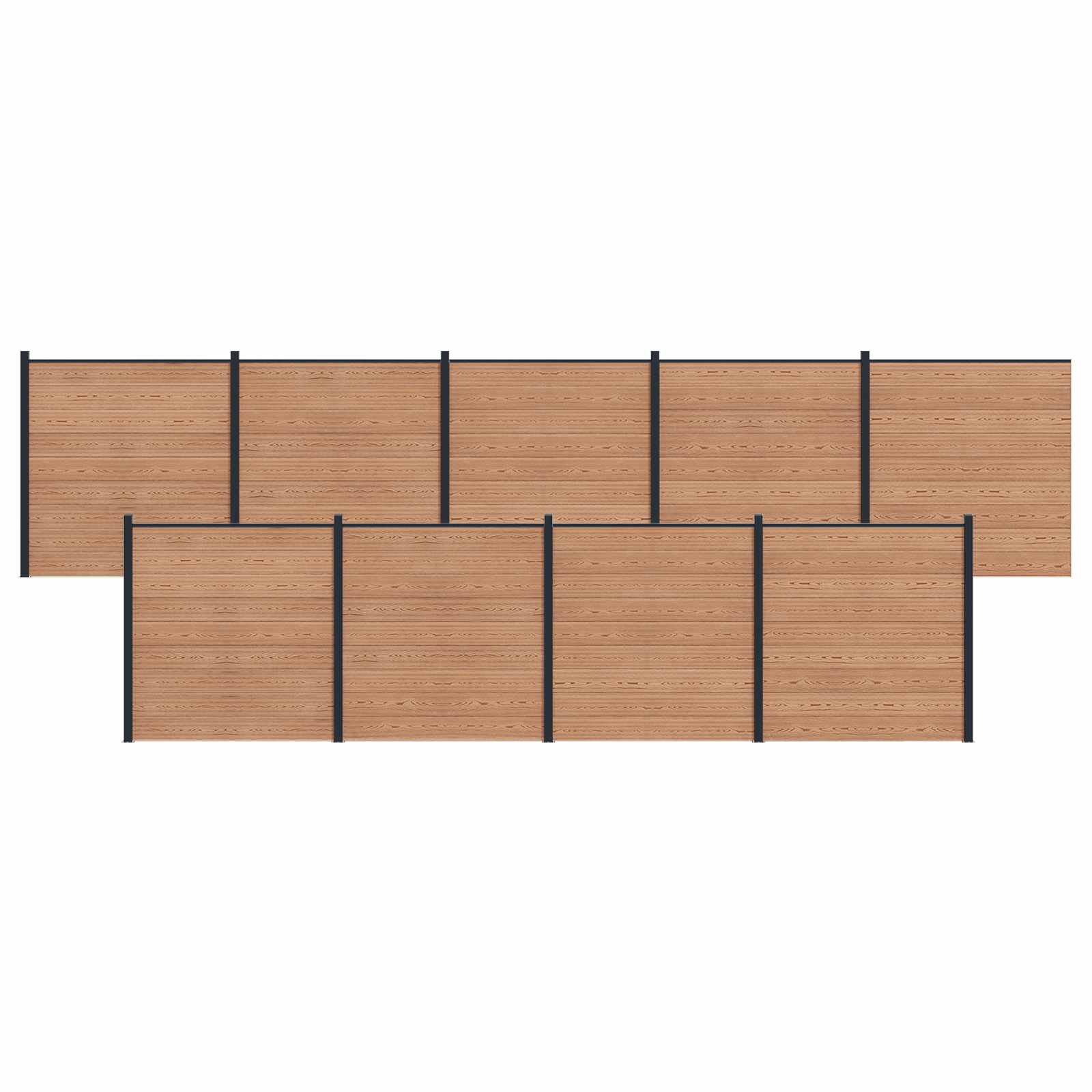 Πάνελ Φράχτη 9 pcs WPC και Αλουμίνιο Καφέ - Pakobazaar