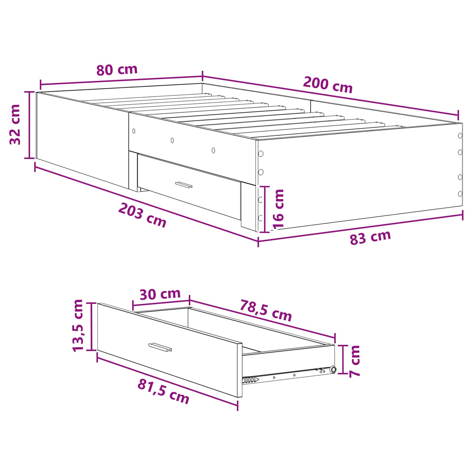 Σκελετός κρεβατιού με αποθήκευση Λευκό 80 x 200 cm - Pakobazaar