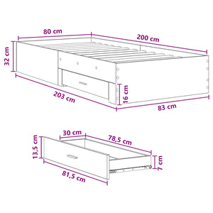 Σκελετός κρεβατιού με αποθήκευση Γκρι Sonoma 80 x 200 cm - Pakobazaar