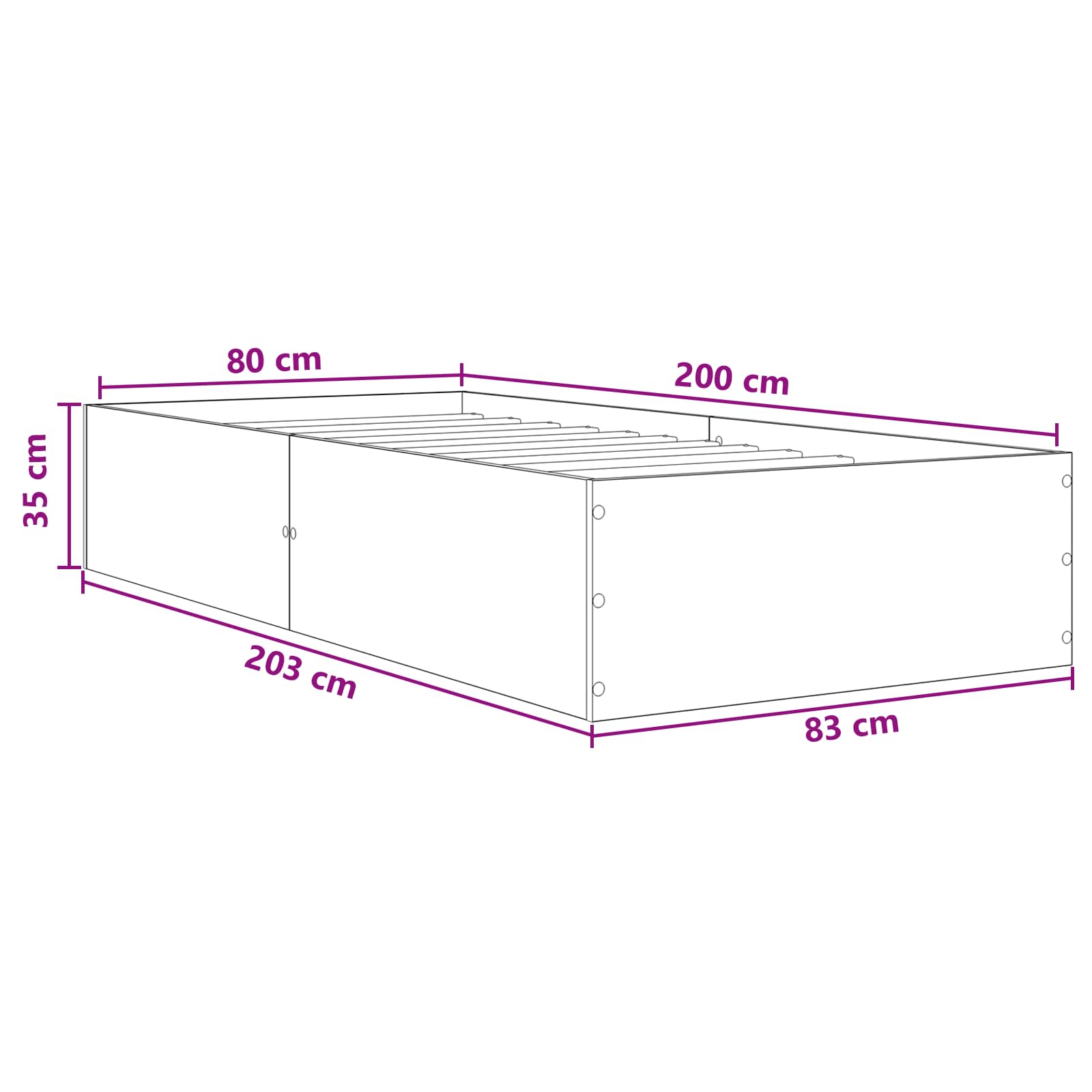 Κρεβάτι δαπέδου Μαύρη Δρυς 80 x 200 cm Επεξεργασμένο Ξύλο - Pakobazaar