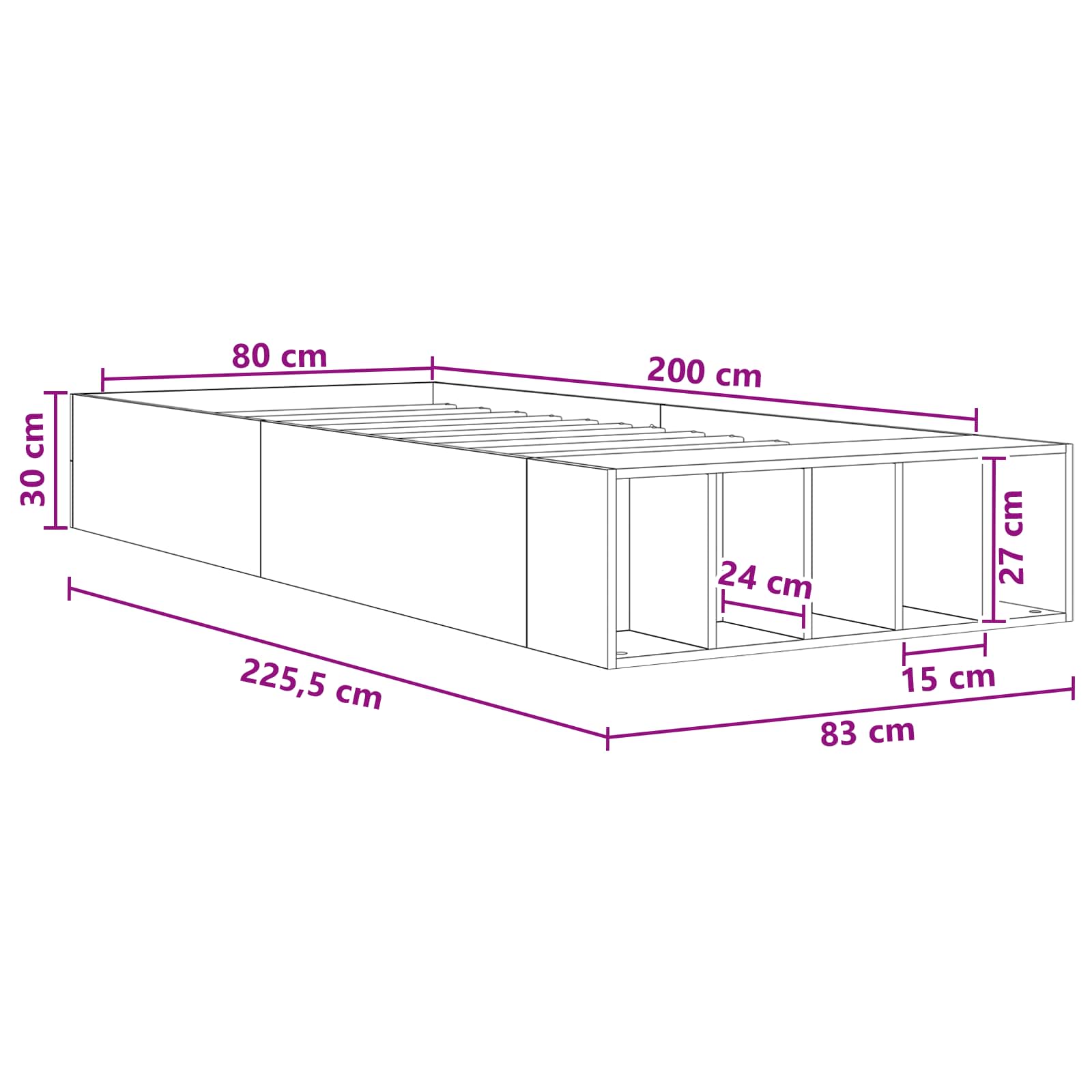Σκελετός κρεβατιού με αποθήκευση Artisian Δρυς 80 x 200 cm