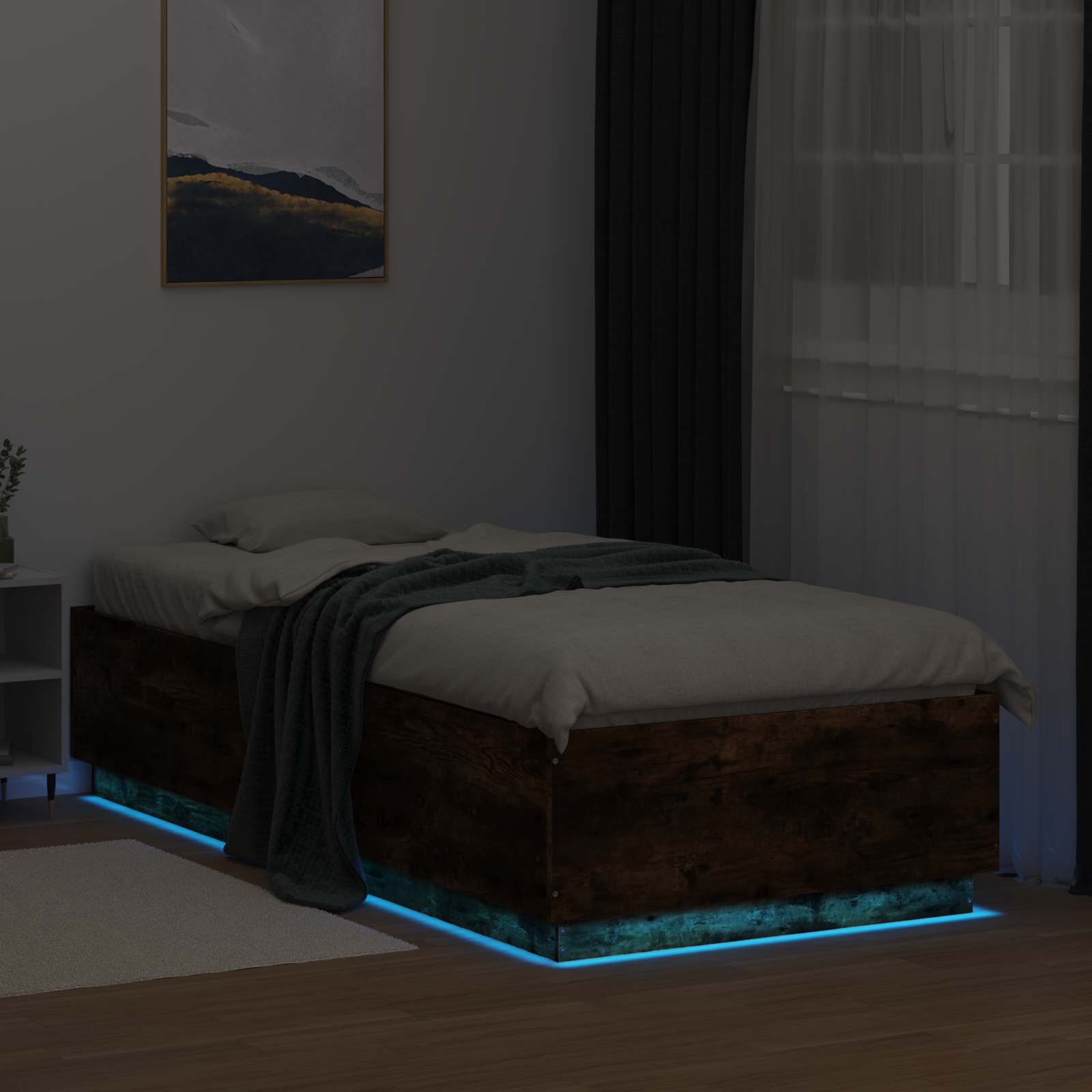 Κρεβάτι με φωτισμό LED Καπνισμένο Ξύλο Δρυός 80 x 200 cm