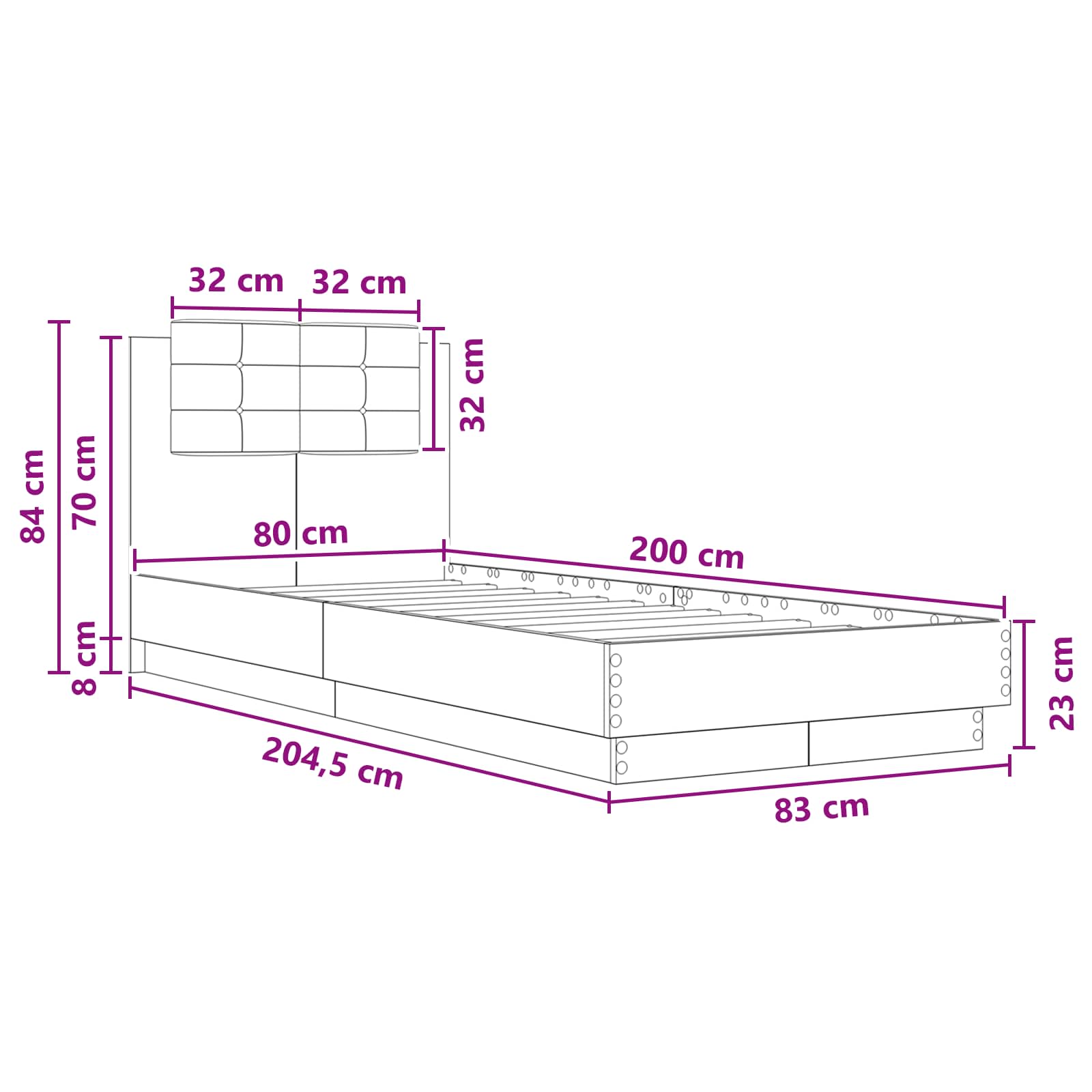 Κρεβάτι με Κεφαλάρι Γκρι Sonoma 80 x 200 cm Επεξεργασμένο Ξύλο - Pakobazaar