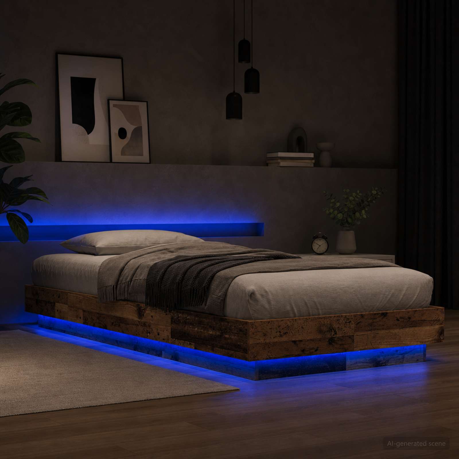 Κρεβάτι με φωτισμό LED Παλαιωμένο ξύλο 80 x 200 cm - Pakobazaar