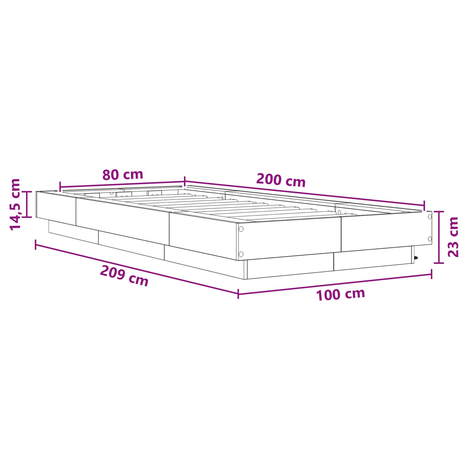 Κρεβάτι με φωτισμό LED Γκρι Sonoma 80 x 200 cm - Pakobazaar
