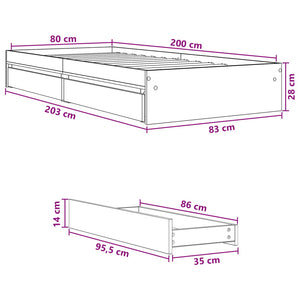 Σκελετός κρεβατιού με αποθήκευση Γκρι Sonoma 80 x 200 cm - Pakobazaar
