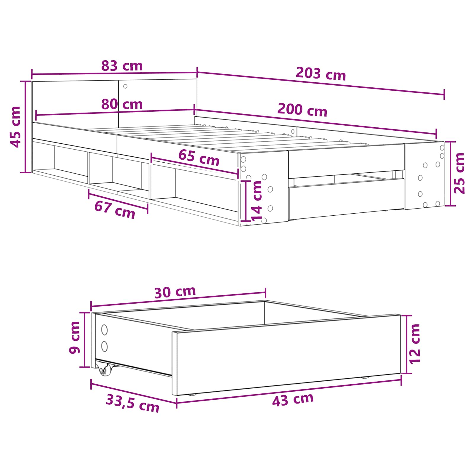 Σκελετός κρεβατιού με αποθήκευση Sonoma Δρυς 80 x 200 cm - Pakobazaar