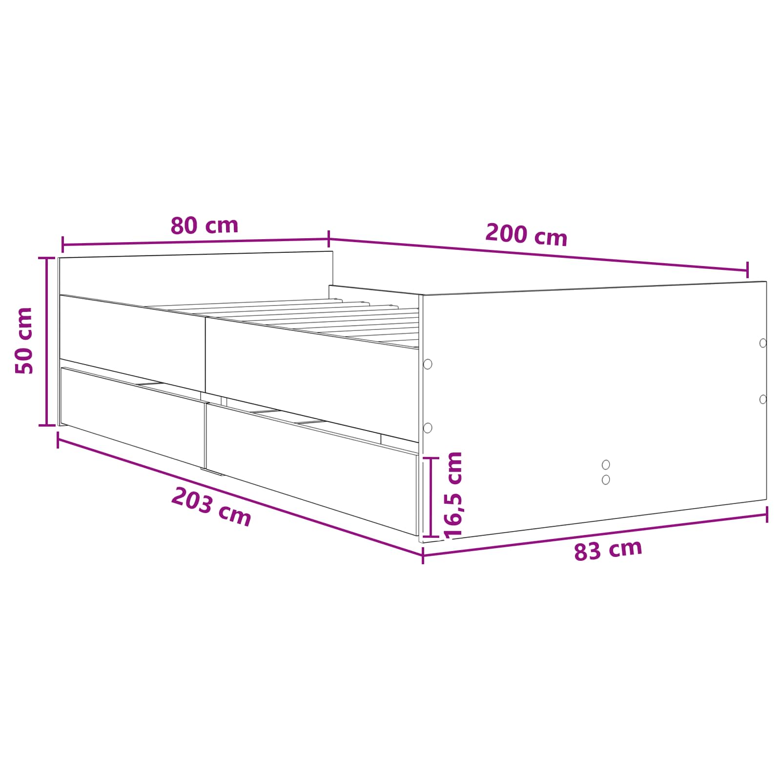 Σκελετός κρεβατιού με αποθήκευση Sonoma Δρυς 80 x 200 cm - Pakobazaar