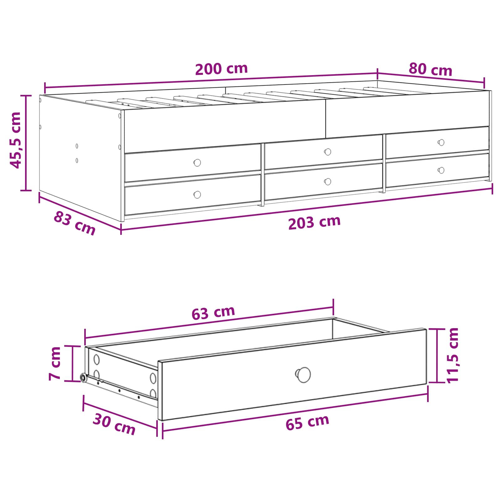 Σκελετός κρεβατιού με αποθήκευση Γκρι Sonoma 80 x 200 cm - Pakobazaar