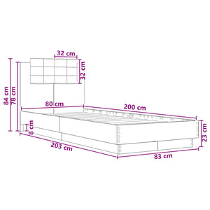 Κρεβάτι με φωτισμό LED Γκρι Σκυροδέματος 80 x 200 cm - Pakobazaar