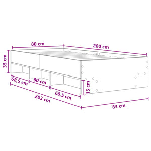 Σκελετός Κρεβατιού με ράφι Γκρι Σκυροδέματος 80 x 200 cm - Pakobazaar
