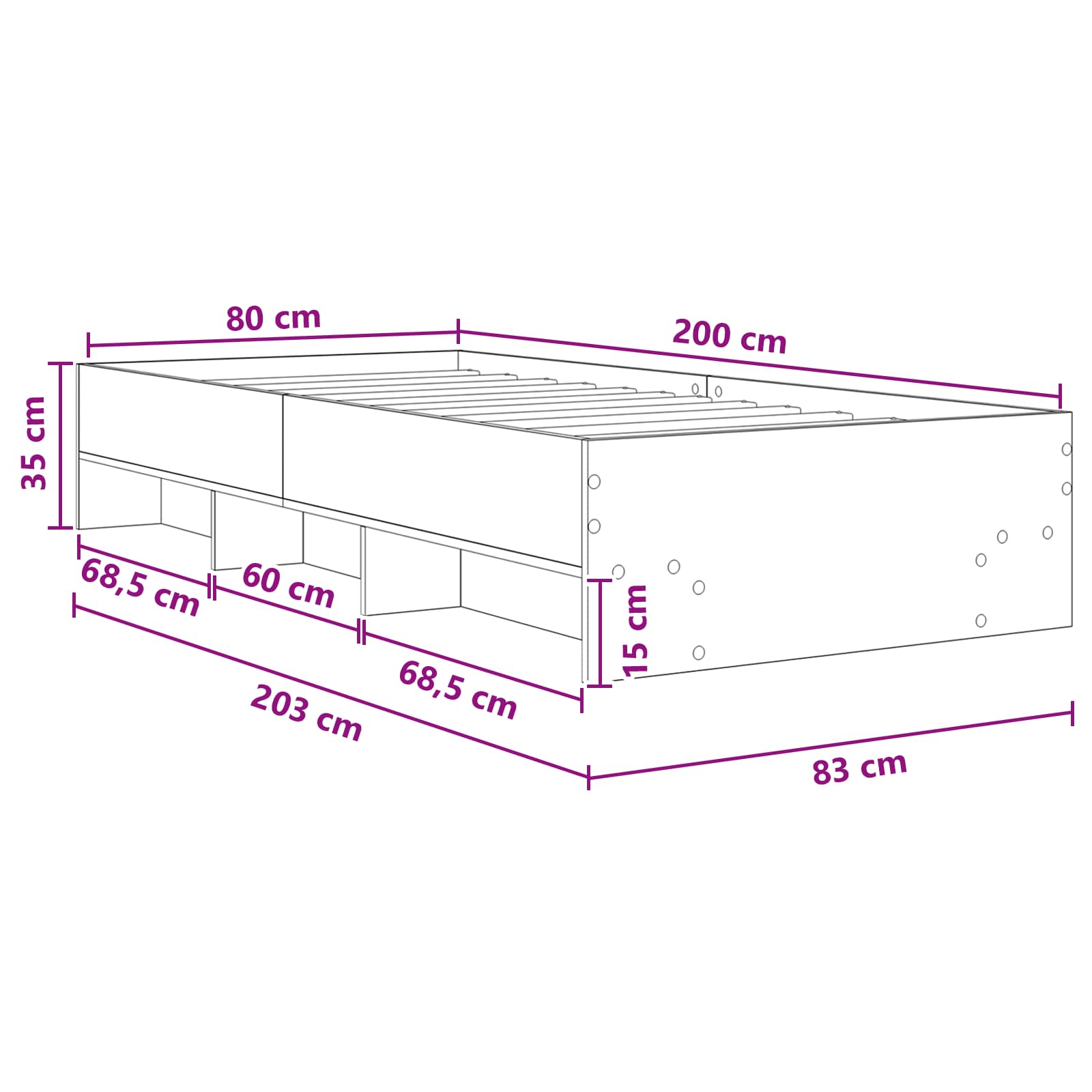 Σκελετός Κρεβατιού Μαύρη Δρυς 80 x 200 cm Επεξεργασμένο Ξύλο - Pakobazaar