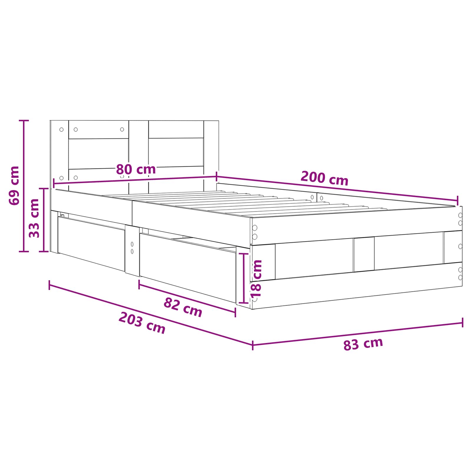Κρεβάτι με Κεφαλάρι Λευκό 80 x 200 cm Επεξεργασμένο Ξύλο - Pakobazaar