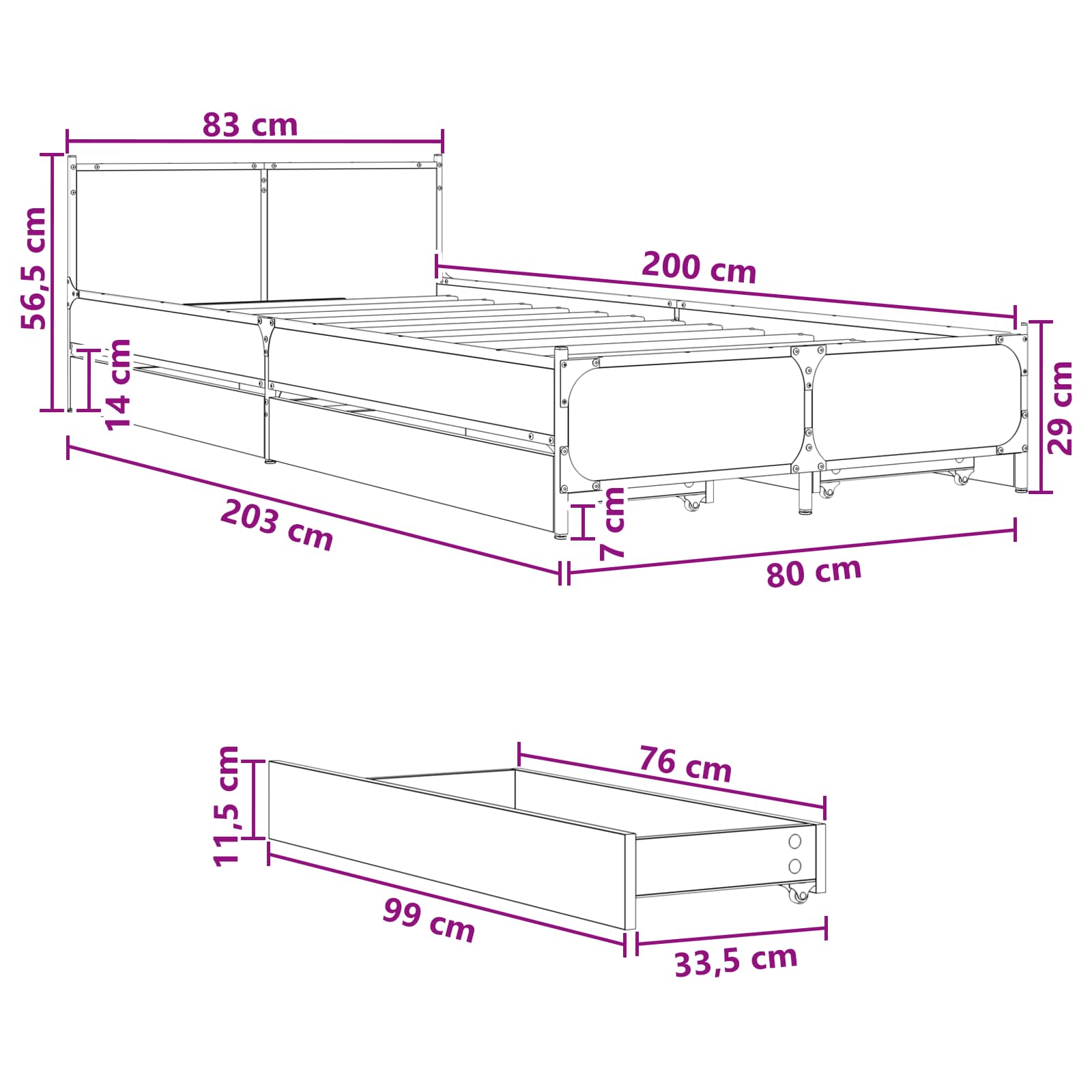 Κρεβάτι με Κεφαλάρι Γκρι Sonoma 80 x 200 cm Επεξεργασμένο Ξύλο - Pakobazaar