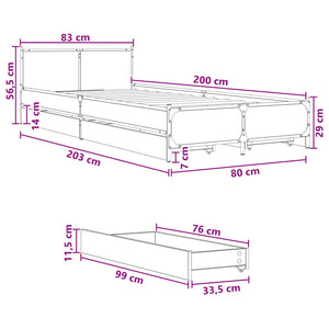 Κρεβάτι με Κεφαλάρι Μαύρη Δρυς 80 x 200 cm Επεξεργασμένο Ξύλο - Pakobazaar