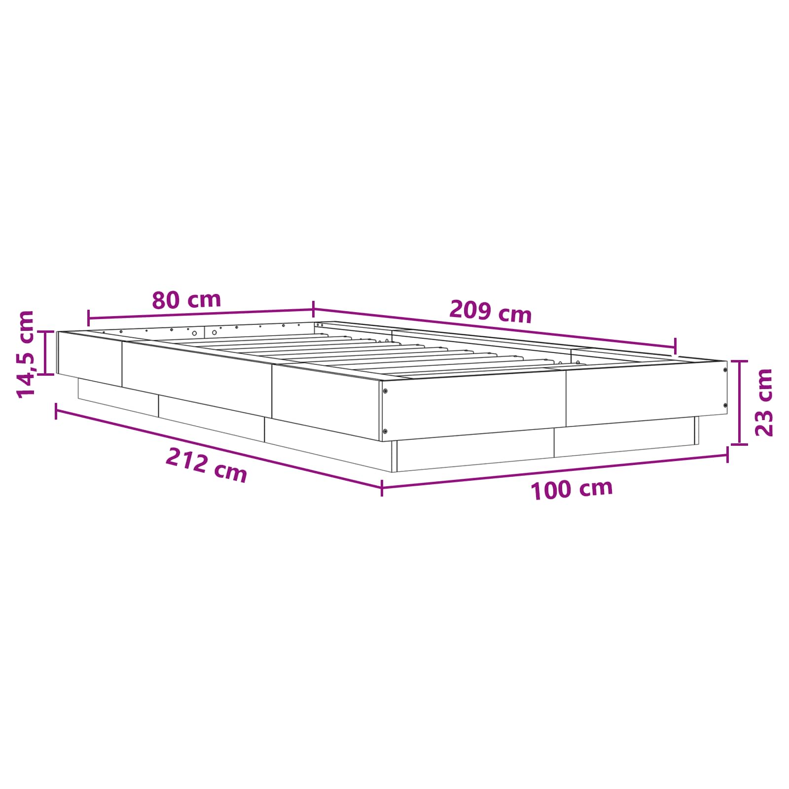 Κρεβάτι δαπέδου Καπνισμένο Ξύλο Δρυός 80 x 210 cm - Pakobazaar