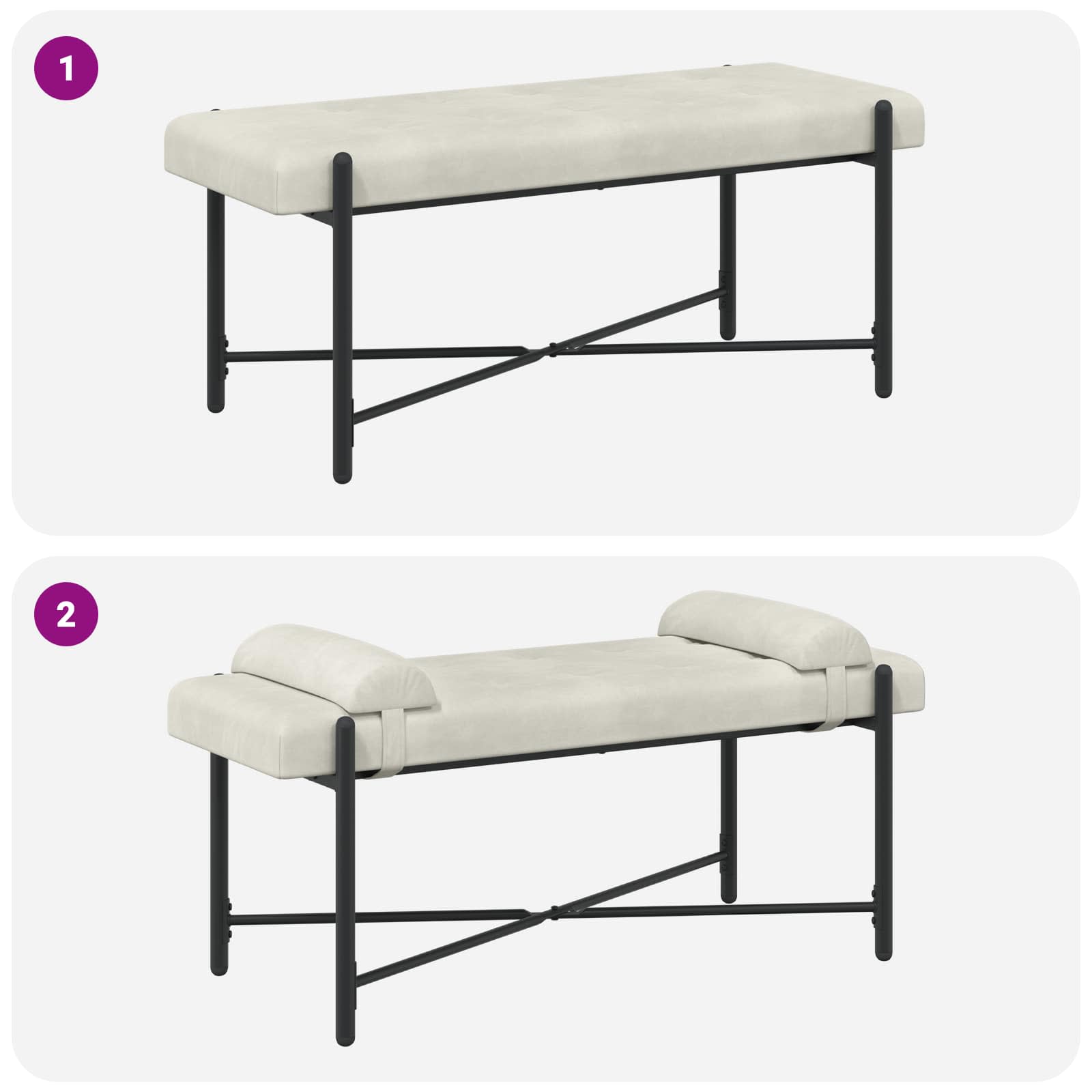 Παγκάκι με κουμπιά και μαξιλάρια Κρεμ 110 x 40 x 46 cm Βελούδο