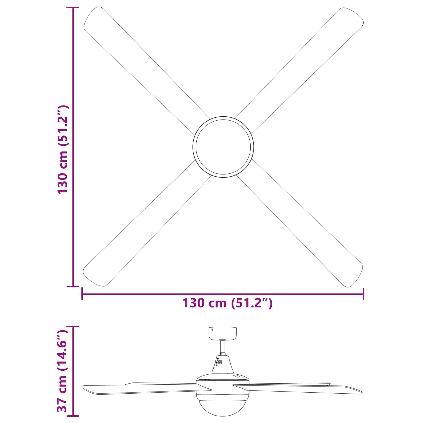 Ανεμιστήρας οροφής με φως και τηλεχειριστήριο Ø 130 εκ Μαύρο - Pakobazaar