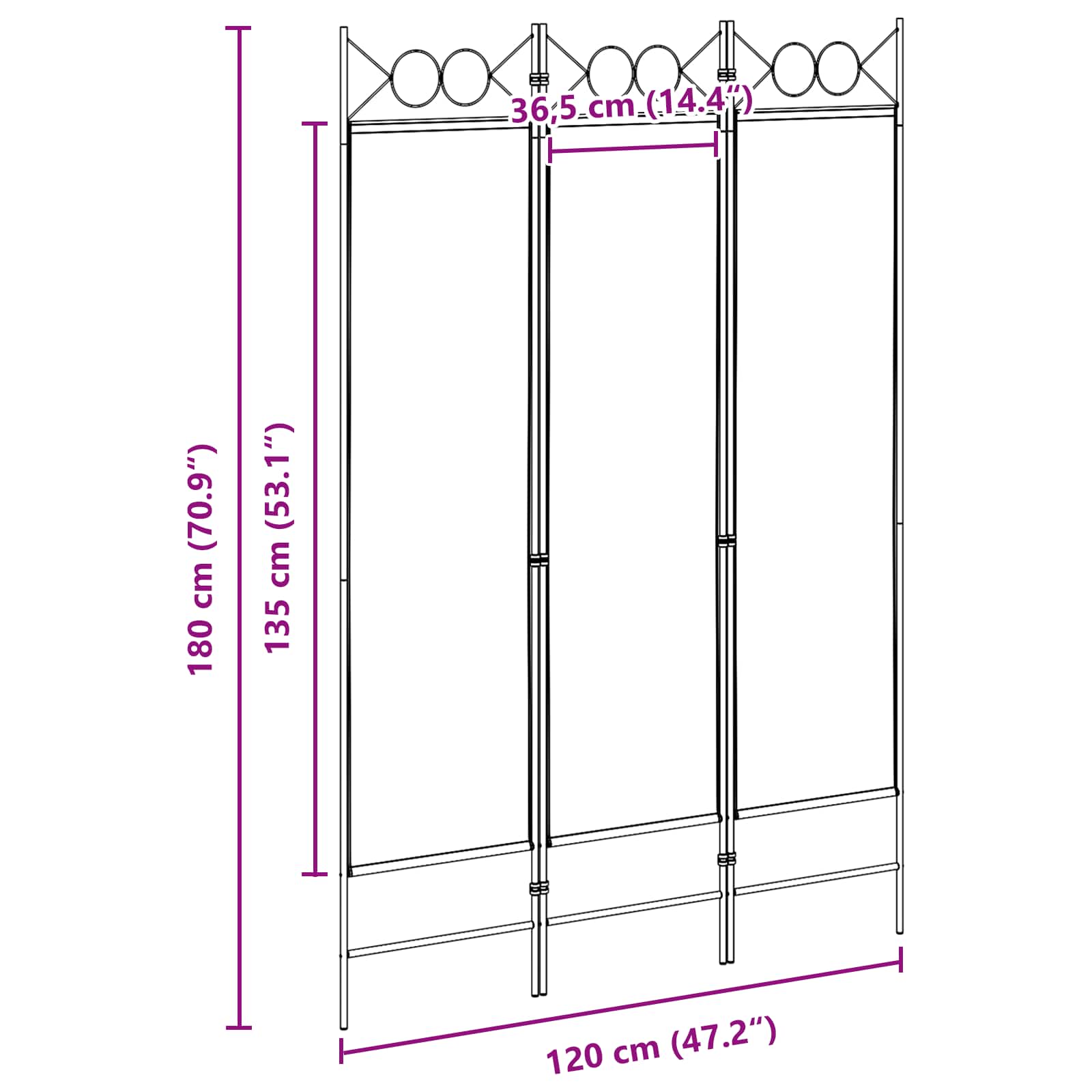 3-Panel Room Divider Μπεζ 120 x 180 cm Ύφασμα - Pakobazaar