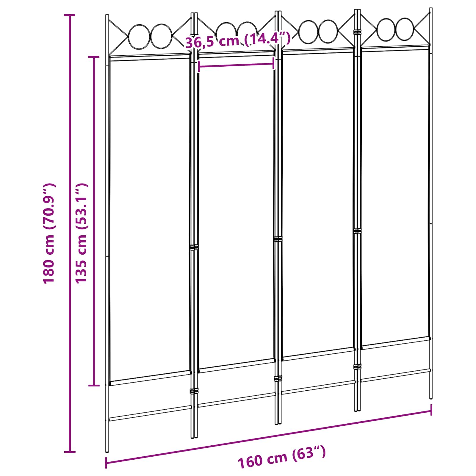 4-Πίνακας Διαχωριστικός Μπεζ 160 x 180 cm Ύφασμα - Pakobazaar